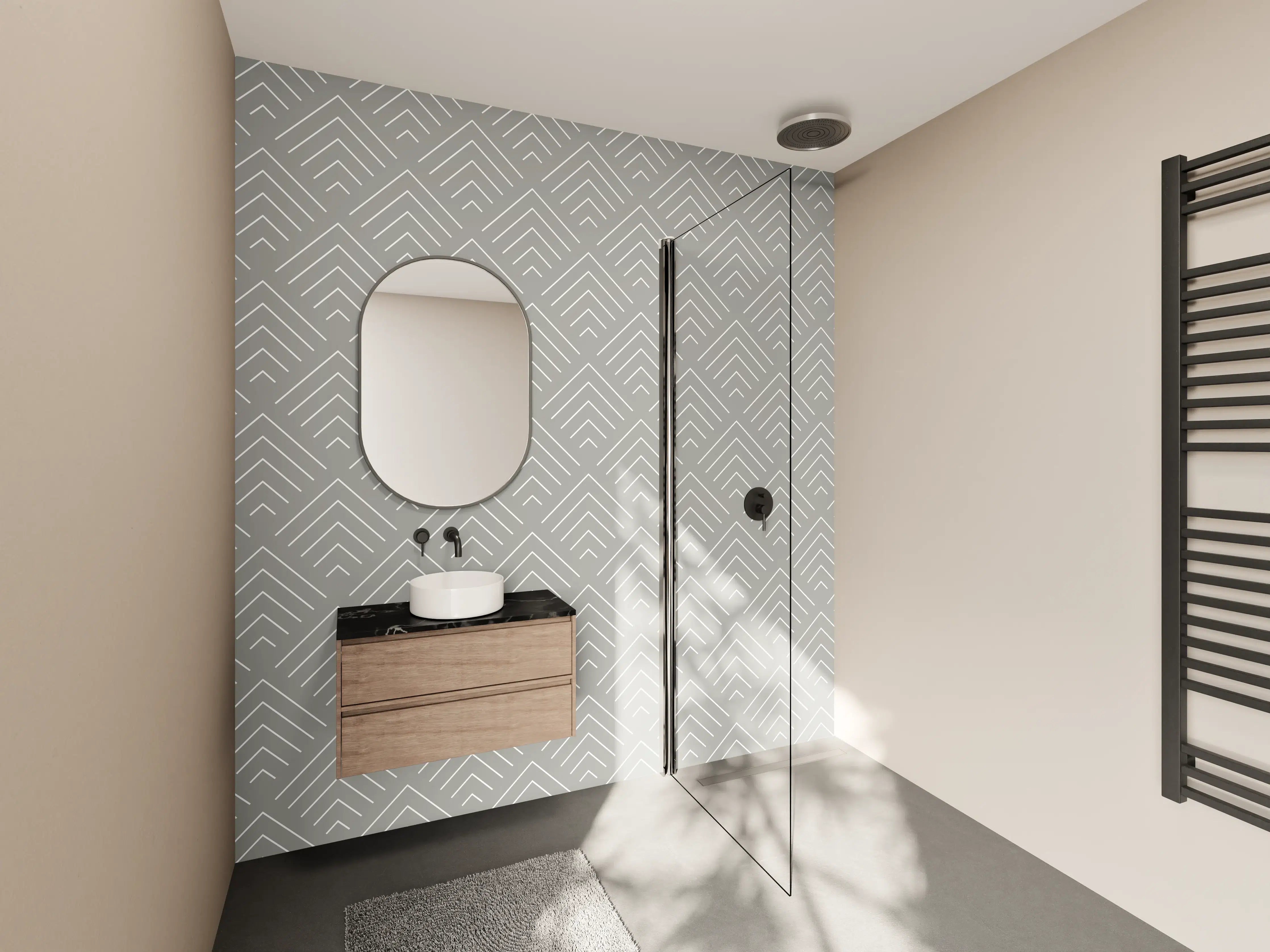 Wandverkleidung Bad - Helle geometrische Muster in neutralen Tönen