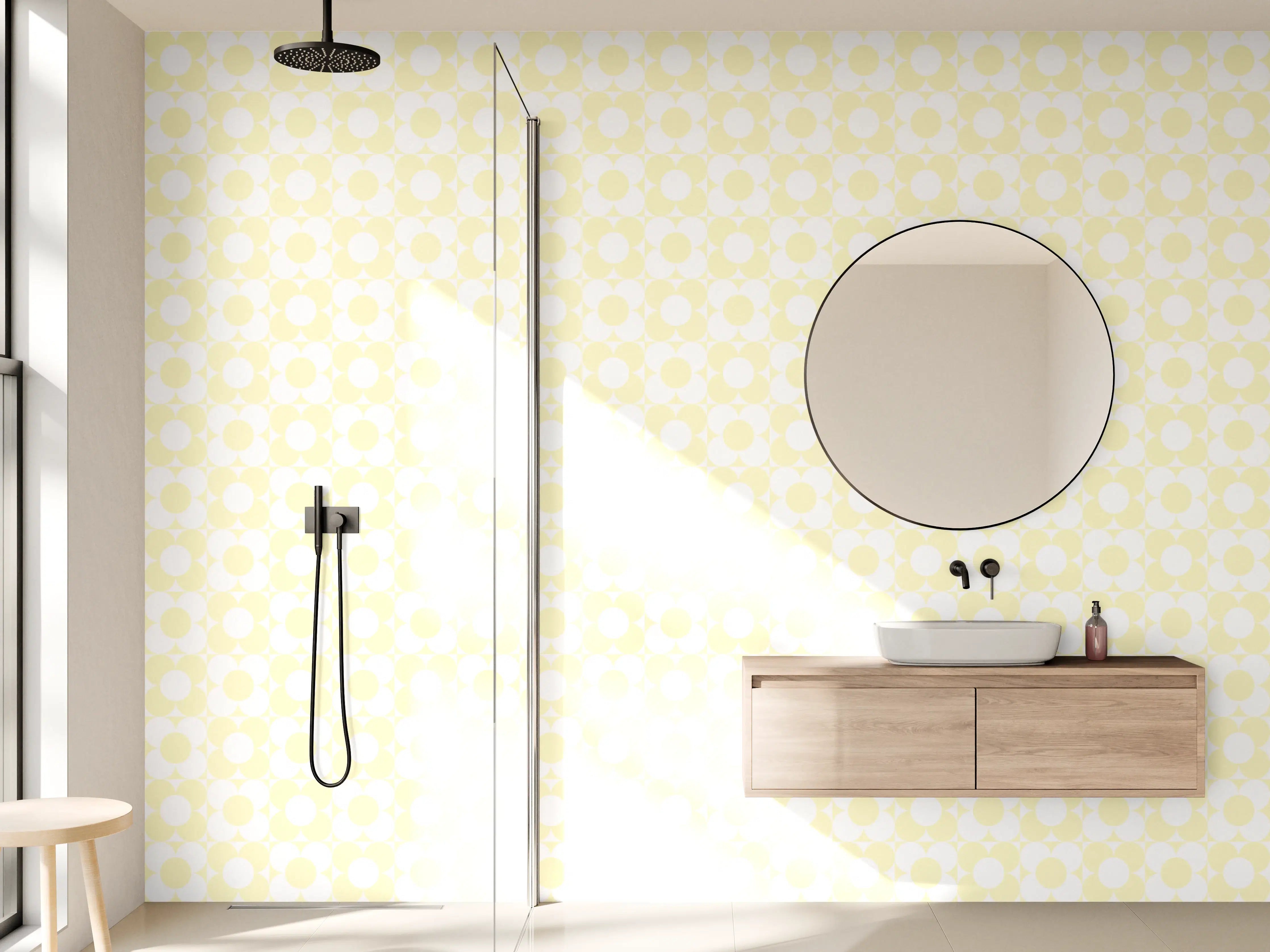 Wandverkleidung Bad - Helle, dezente Musterung in Creme und Gelb