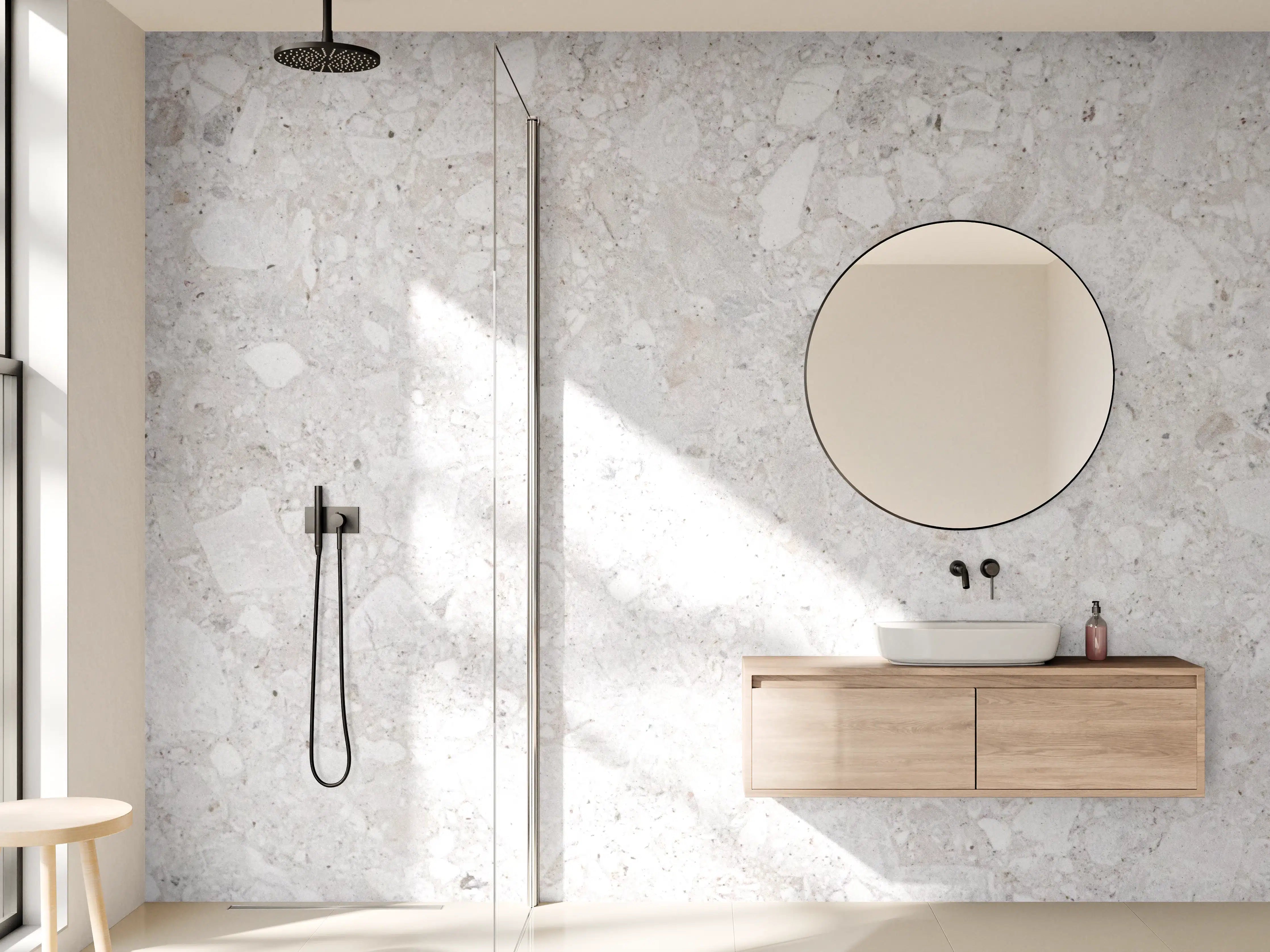 Wandverkleidung Bad - Helle, neutrale Steinmauertextur