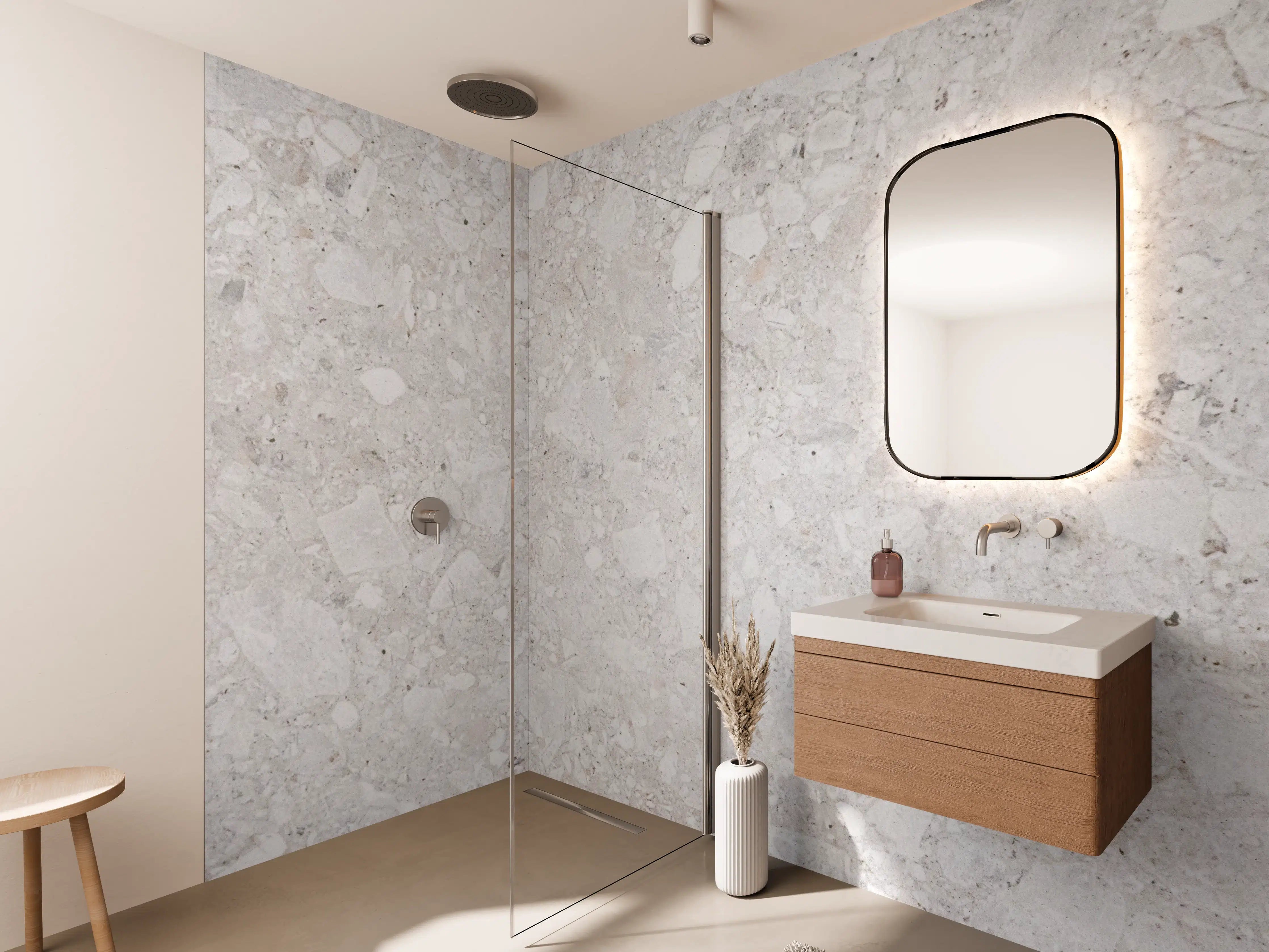 Wandverkleidung Bad - Helle, neutrale Steinmauertextur