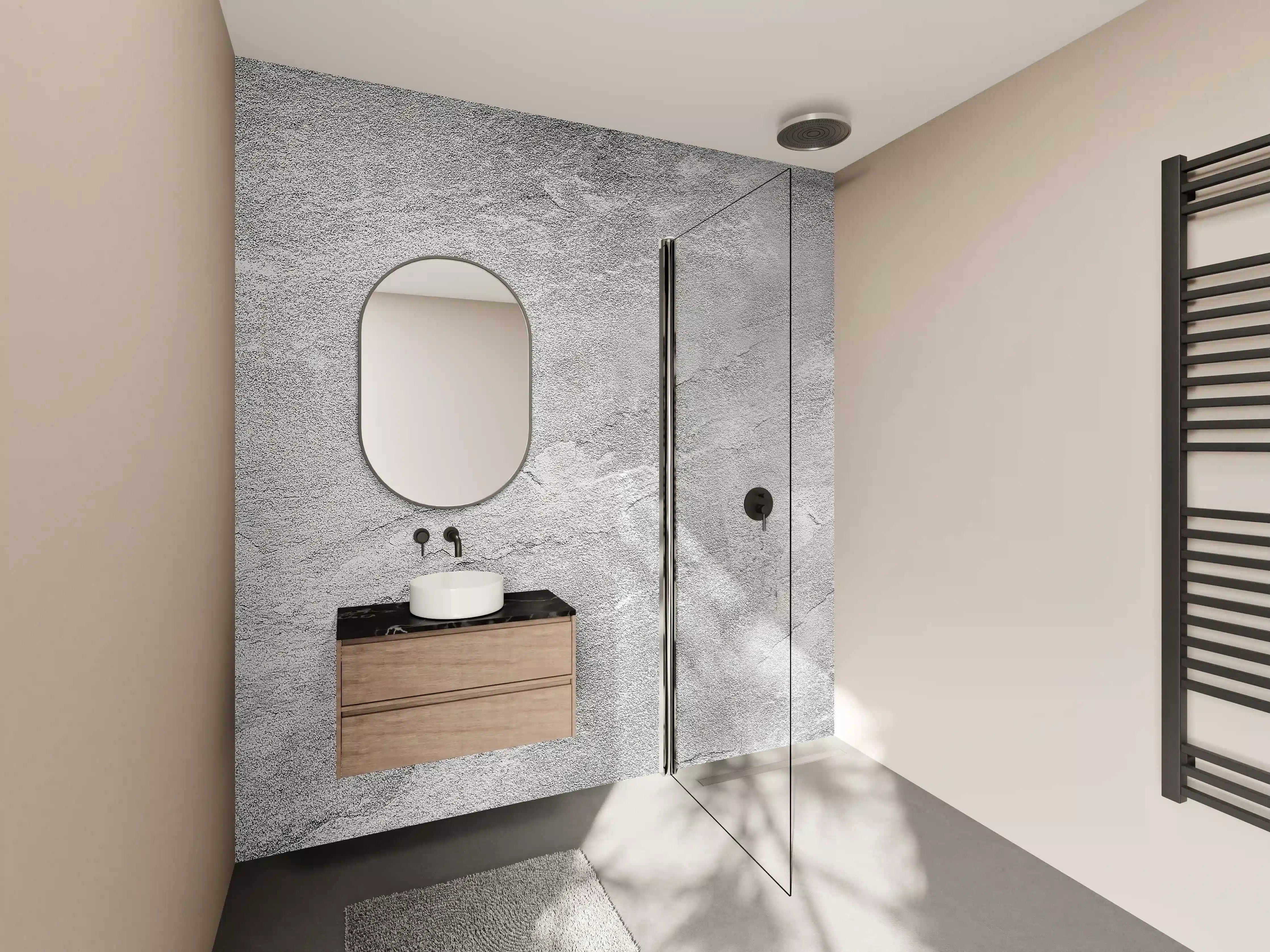 Wandverkleidung Bad - Heller Beton mit Grau-Textur