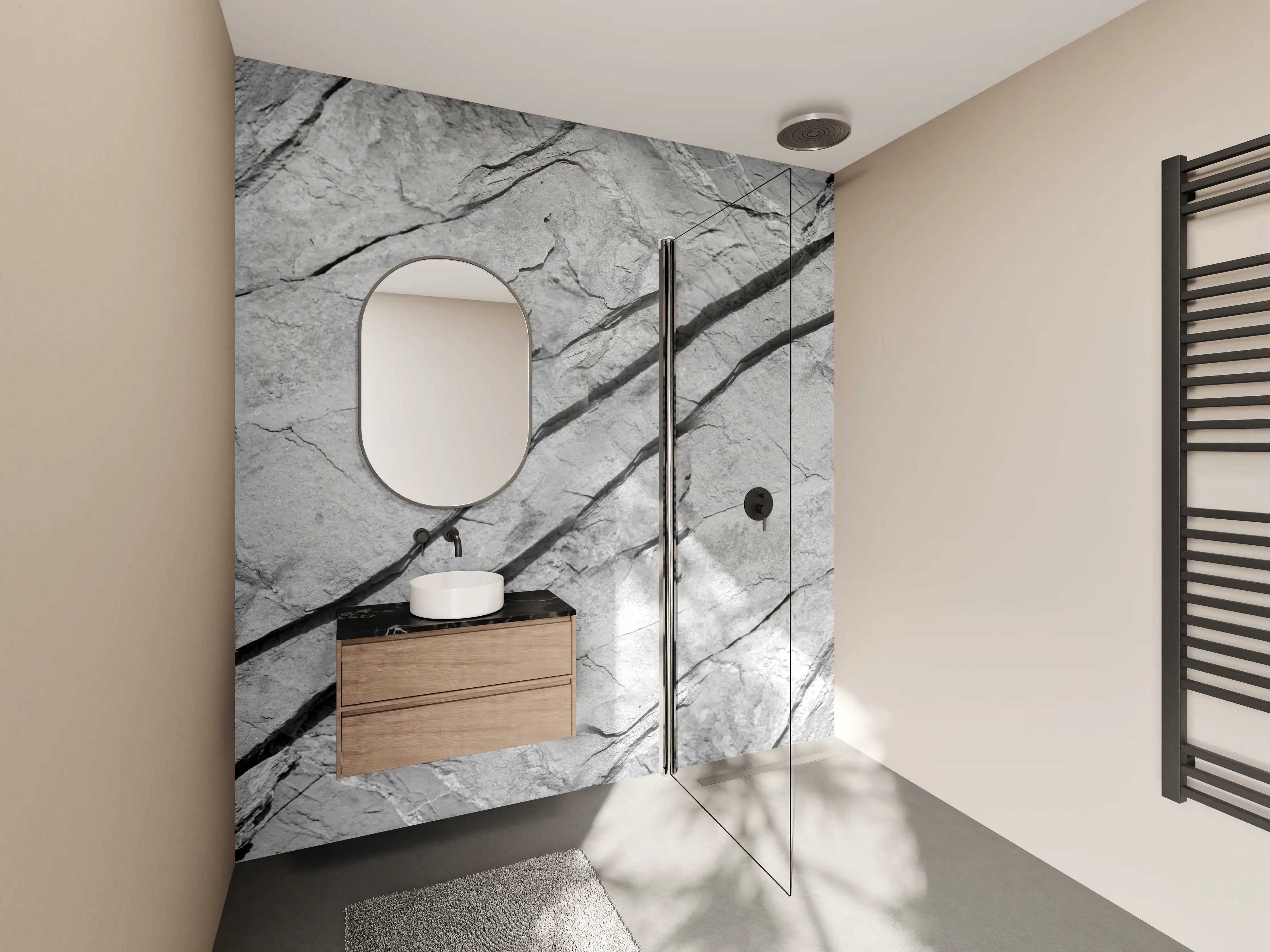 Wandverkleidung Bad - Heller Grauer Stein mit feiner Struktur