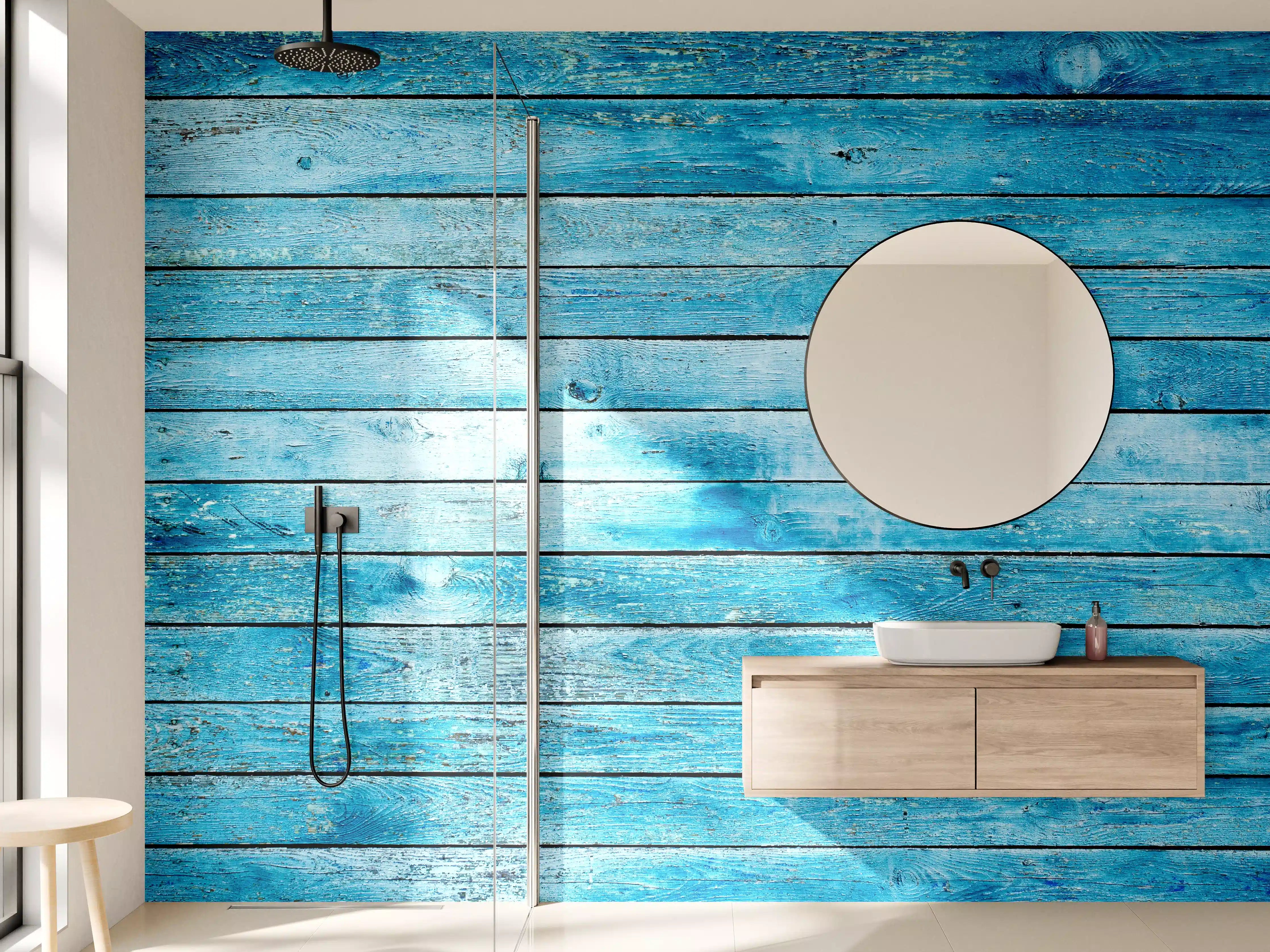 Wandverkleidung Bad - Heller blauer Holzwand mit strukturellen Details