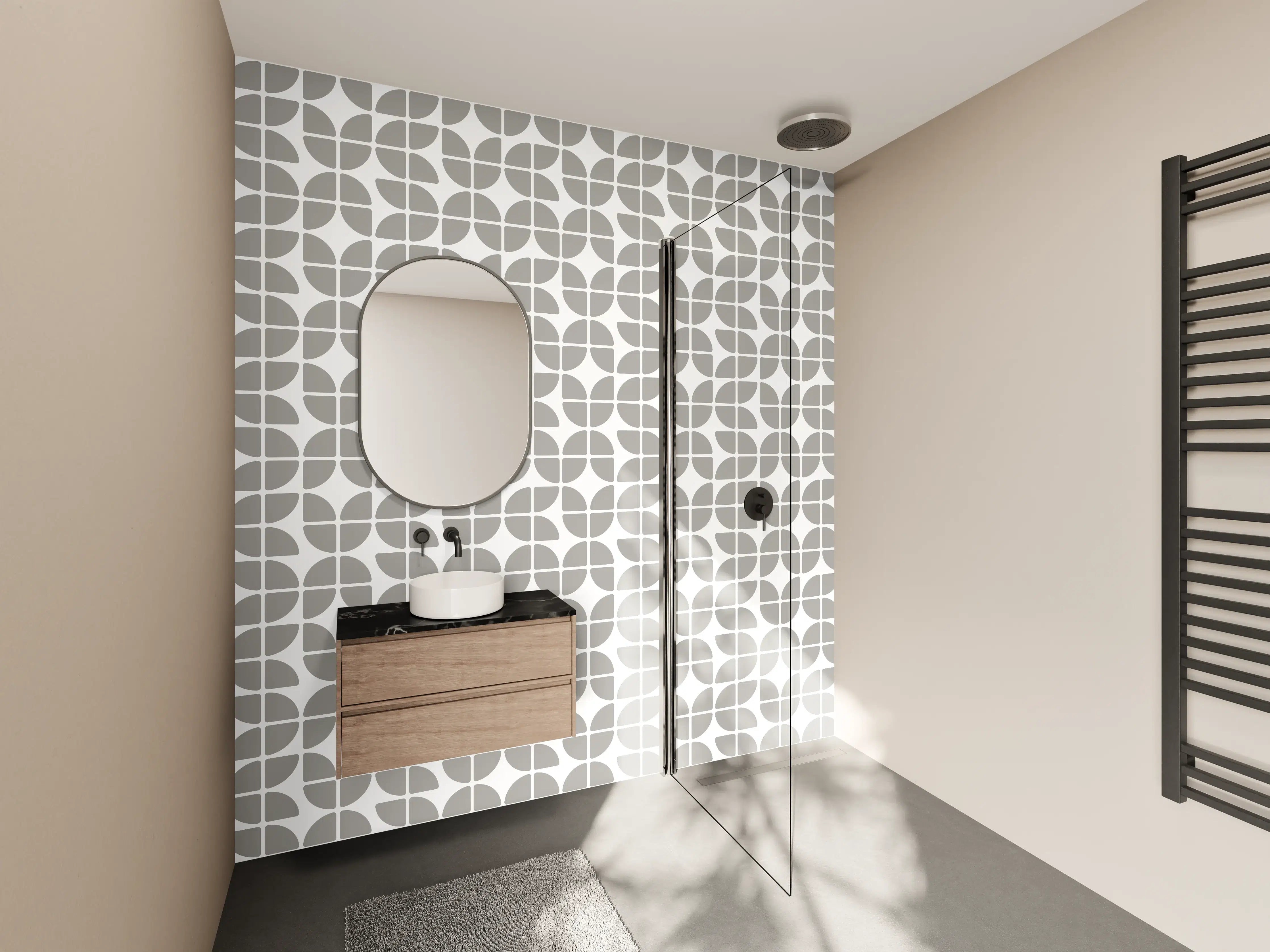 Wandverkleidung Bad - Heller geometrischer Fliesenmuster in Grau