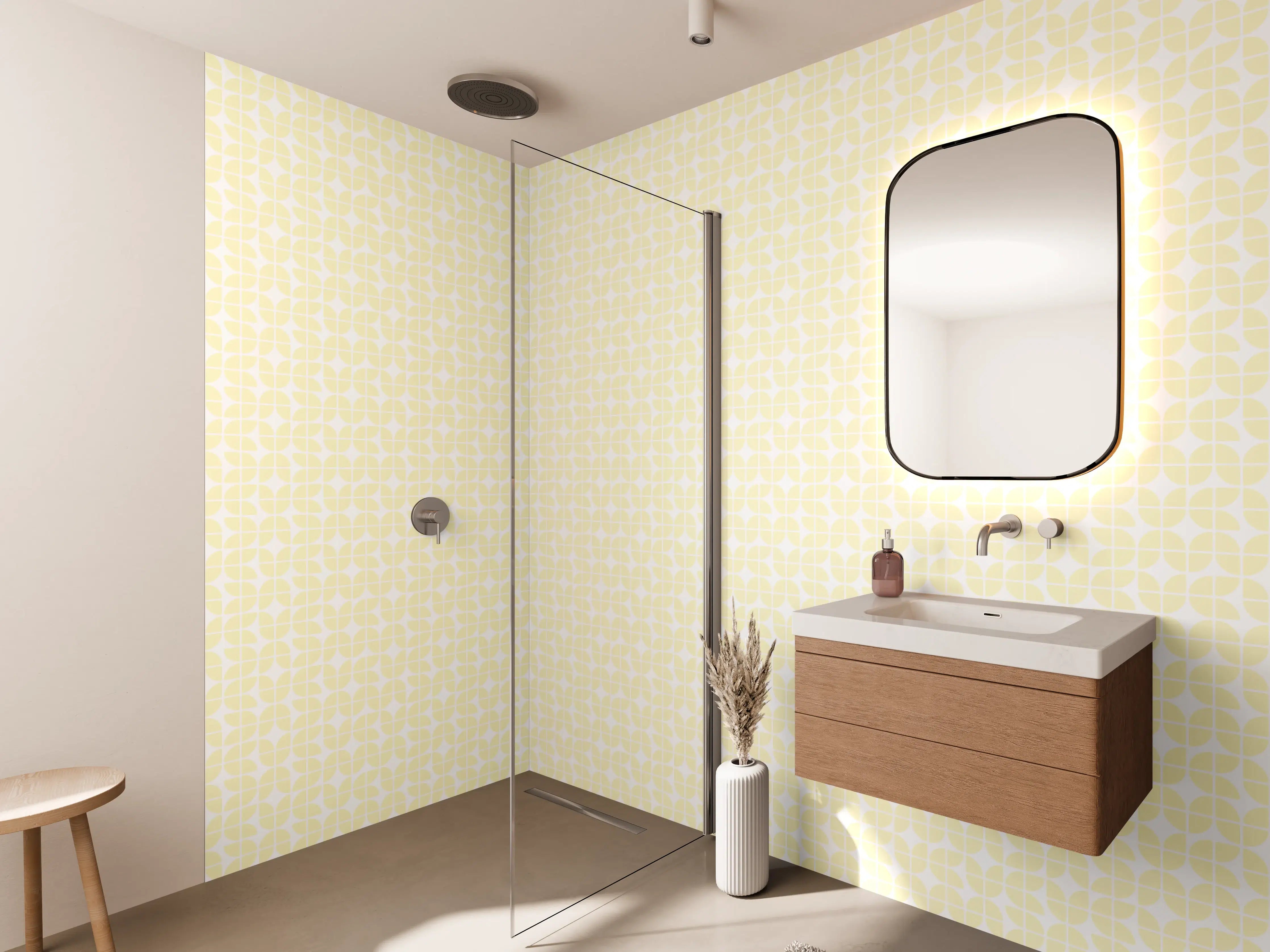 Wandverkleidung Bad - Heller, sanfter Musterdruck in Cremetönen