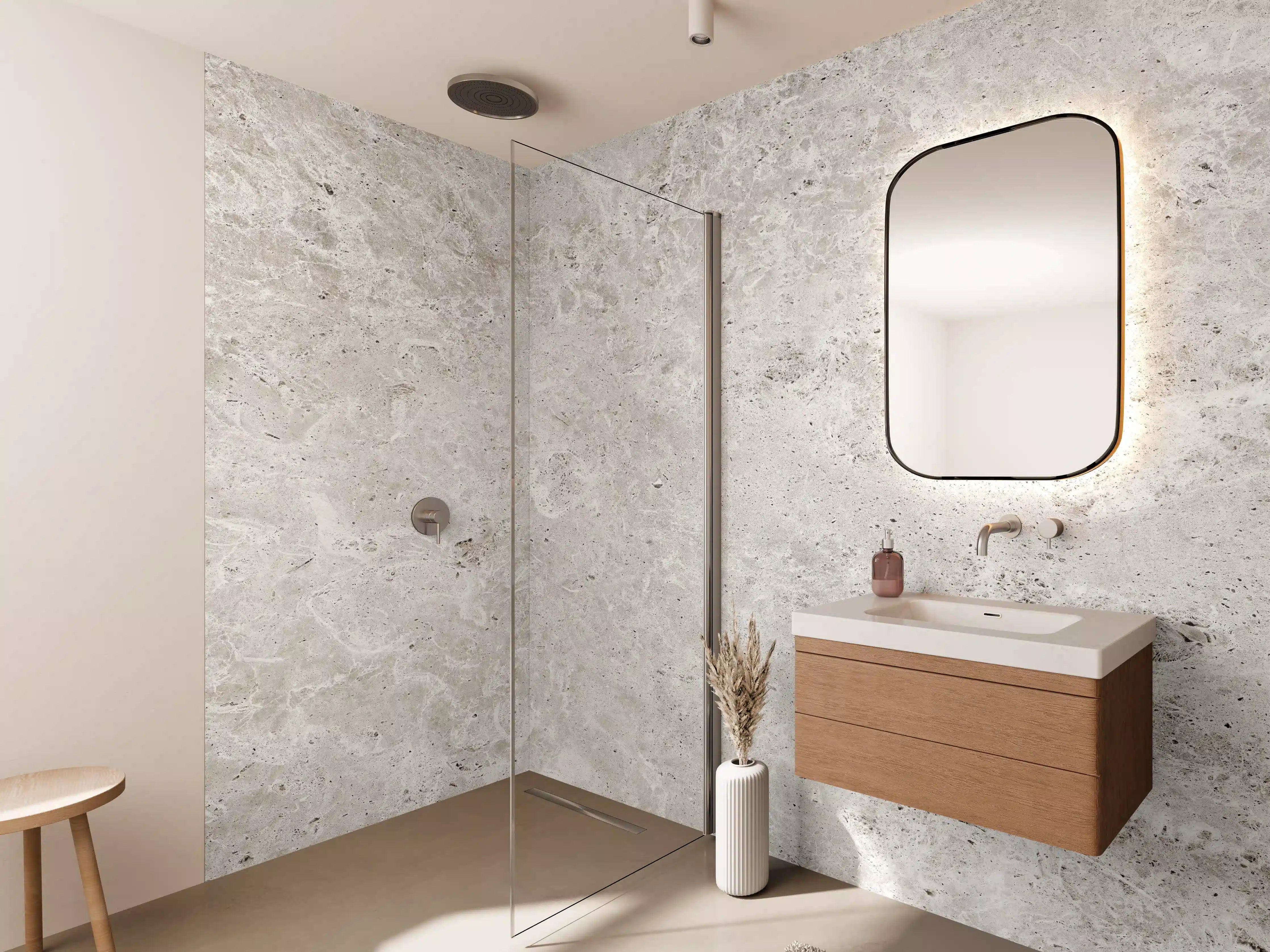 Wandverkleidung Bad - Helles Betonmauer-Design mit subtiler Textur