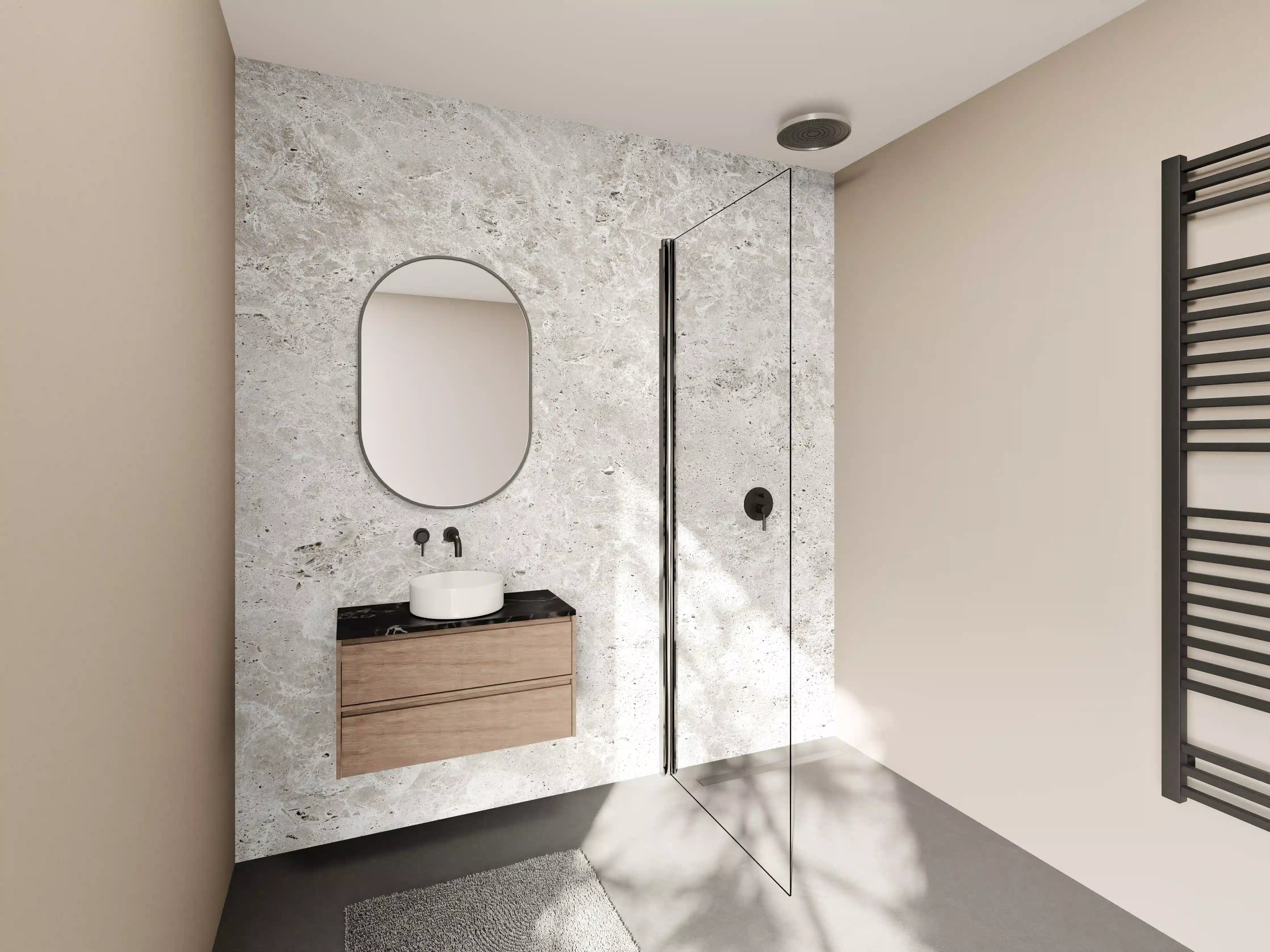 Wandverkleidung Bad - Helles Betonmauer-Design mit subtiler Textur