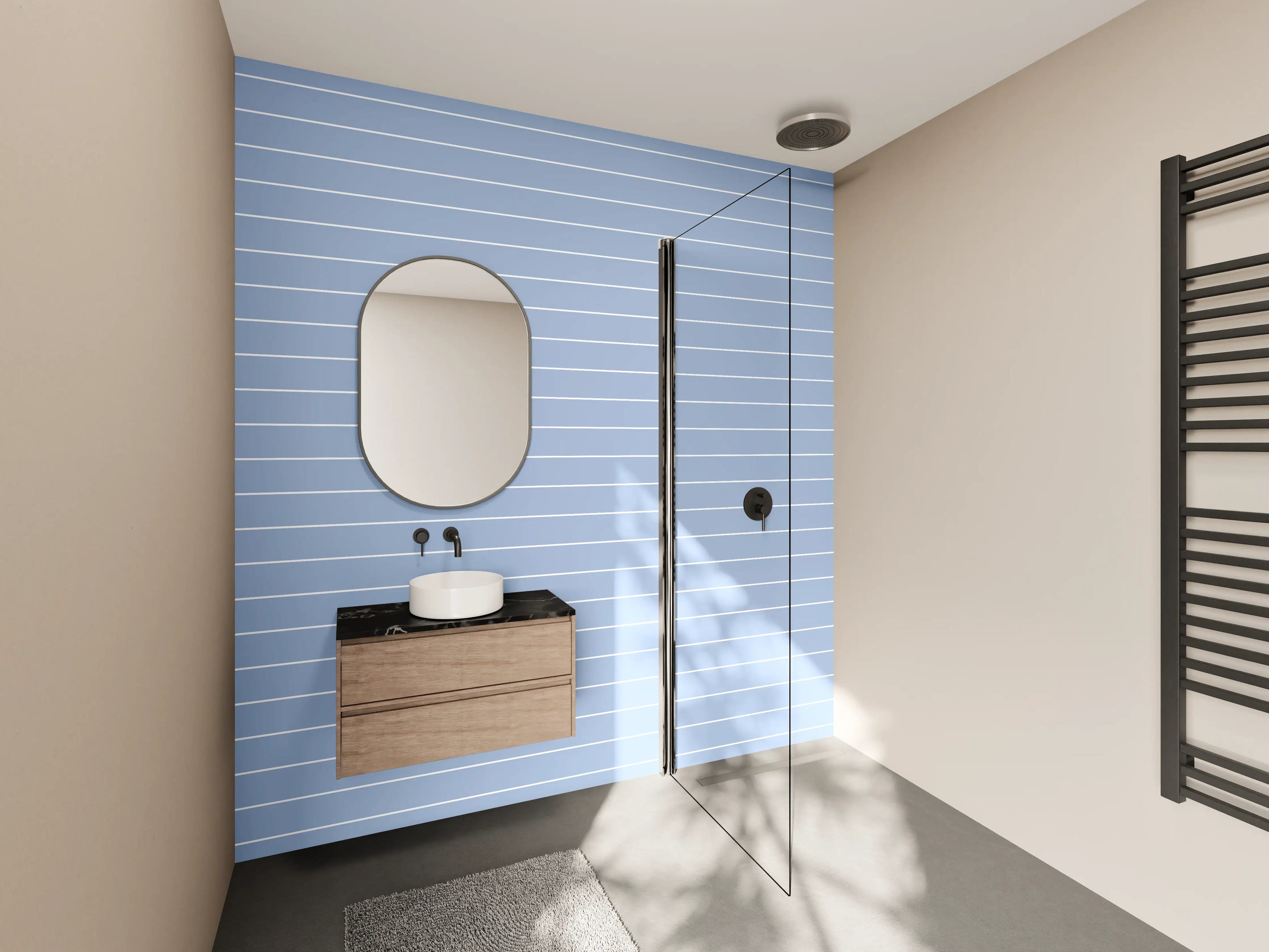 Wandverkleidung Bad - Helles Blau-Grau Streifenmuster