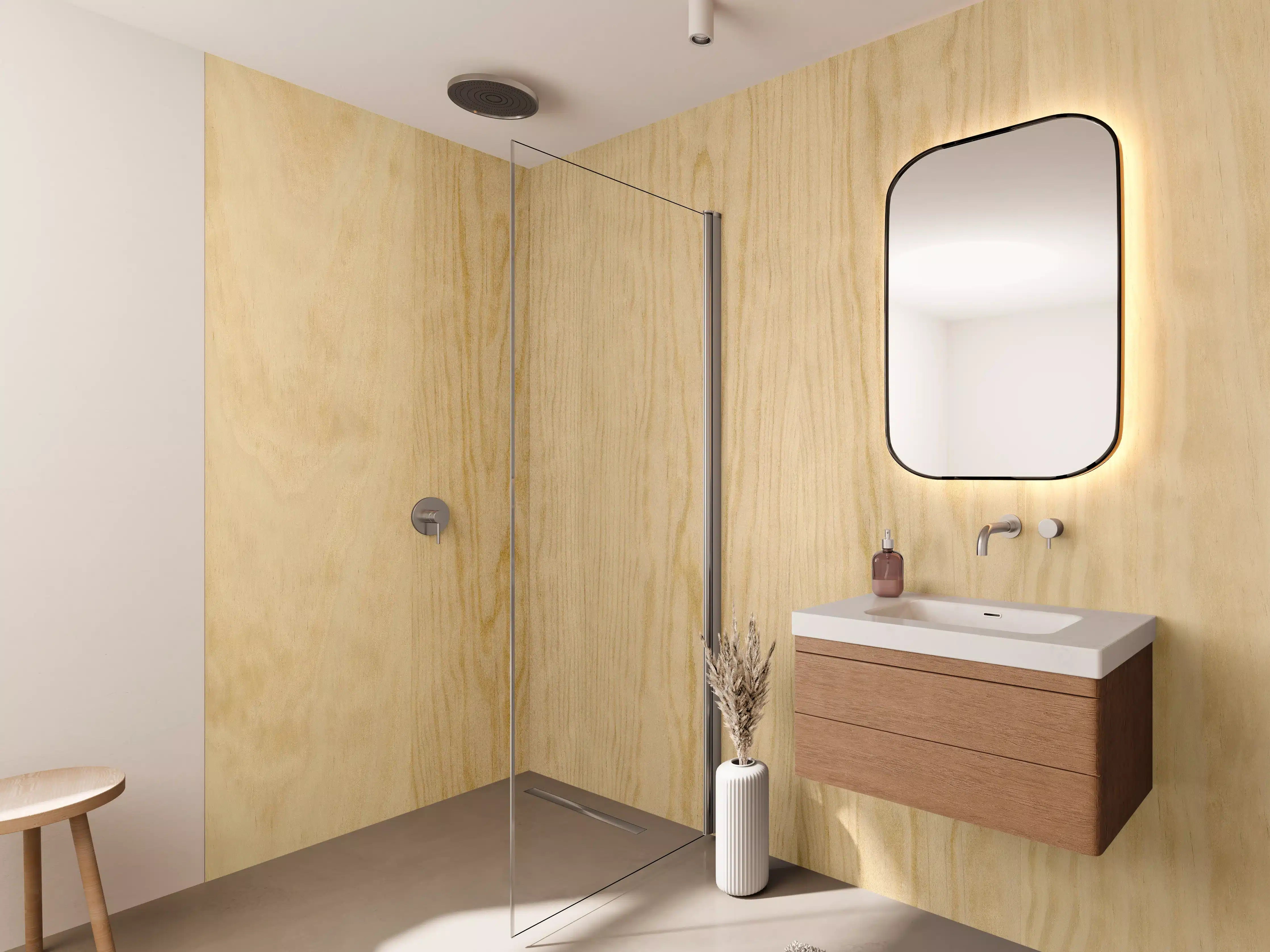 Wandverkleidung Bad - Helles Buchenholz-Design mit natürlicher Maserung
