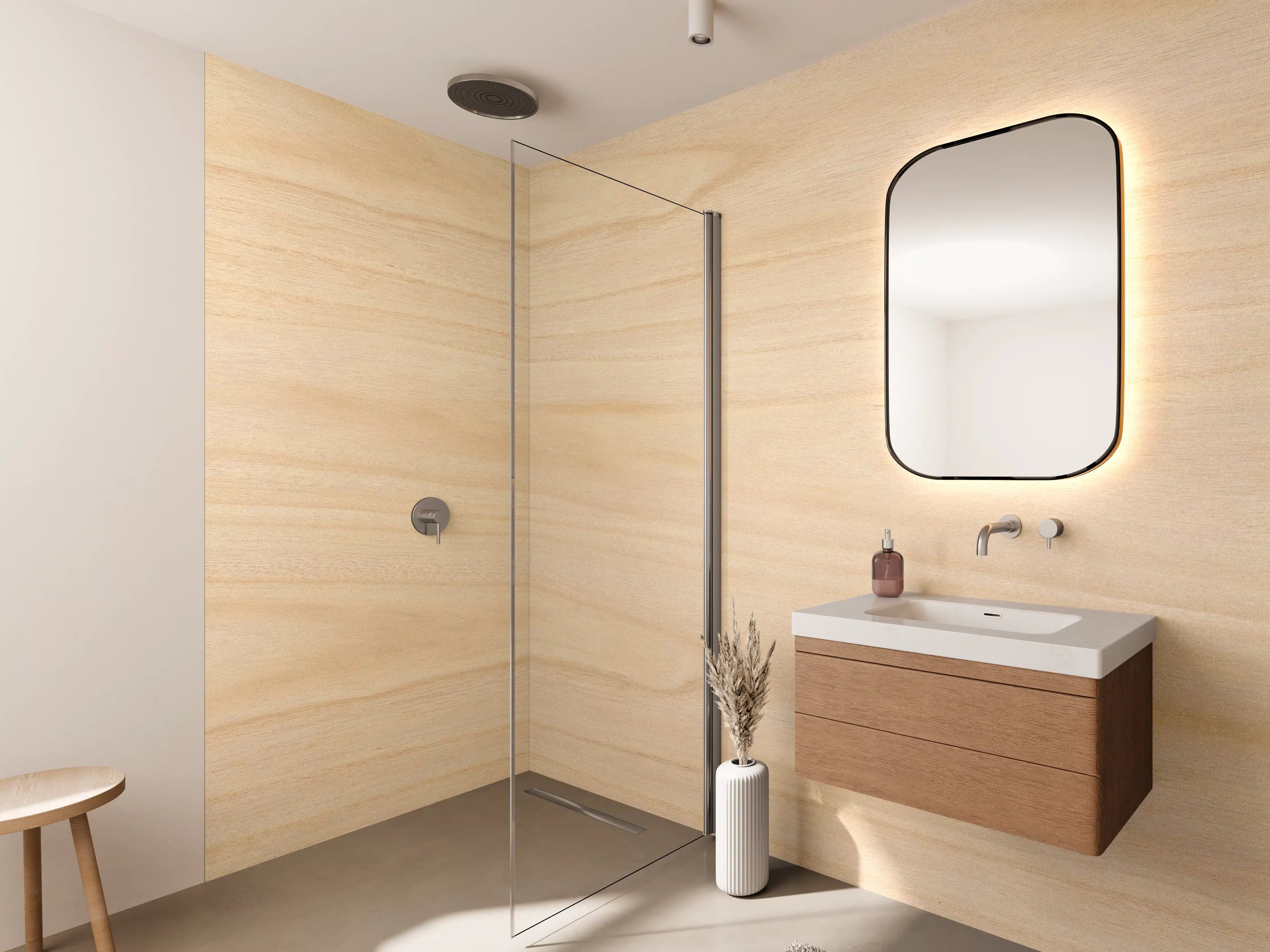 Wandverkleidung Bad - Helles Holz mit feiner Maserung
