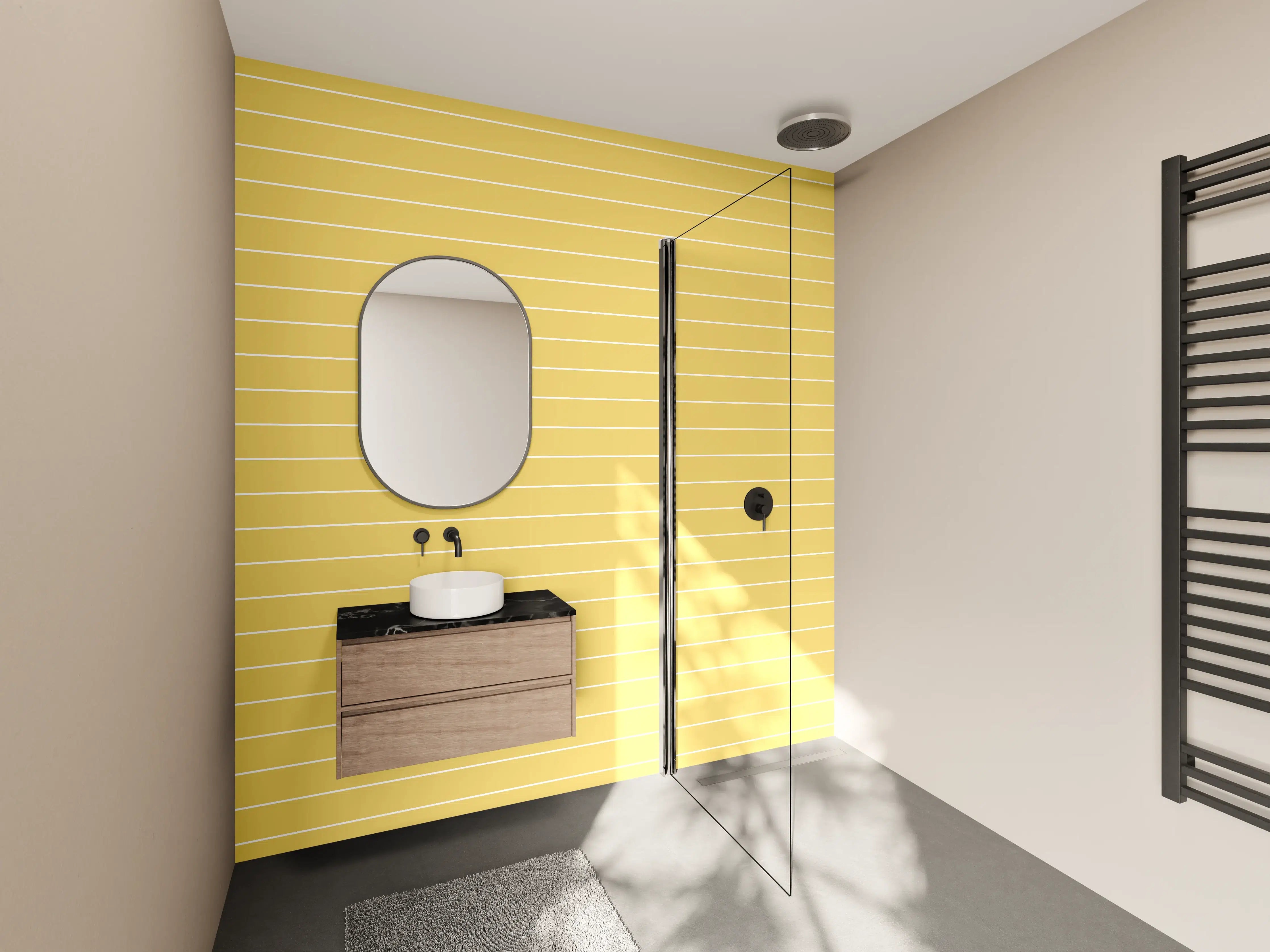 Wandverkleidung Bad - Helles Linienmuster in Beige