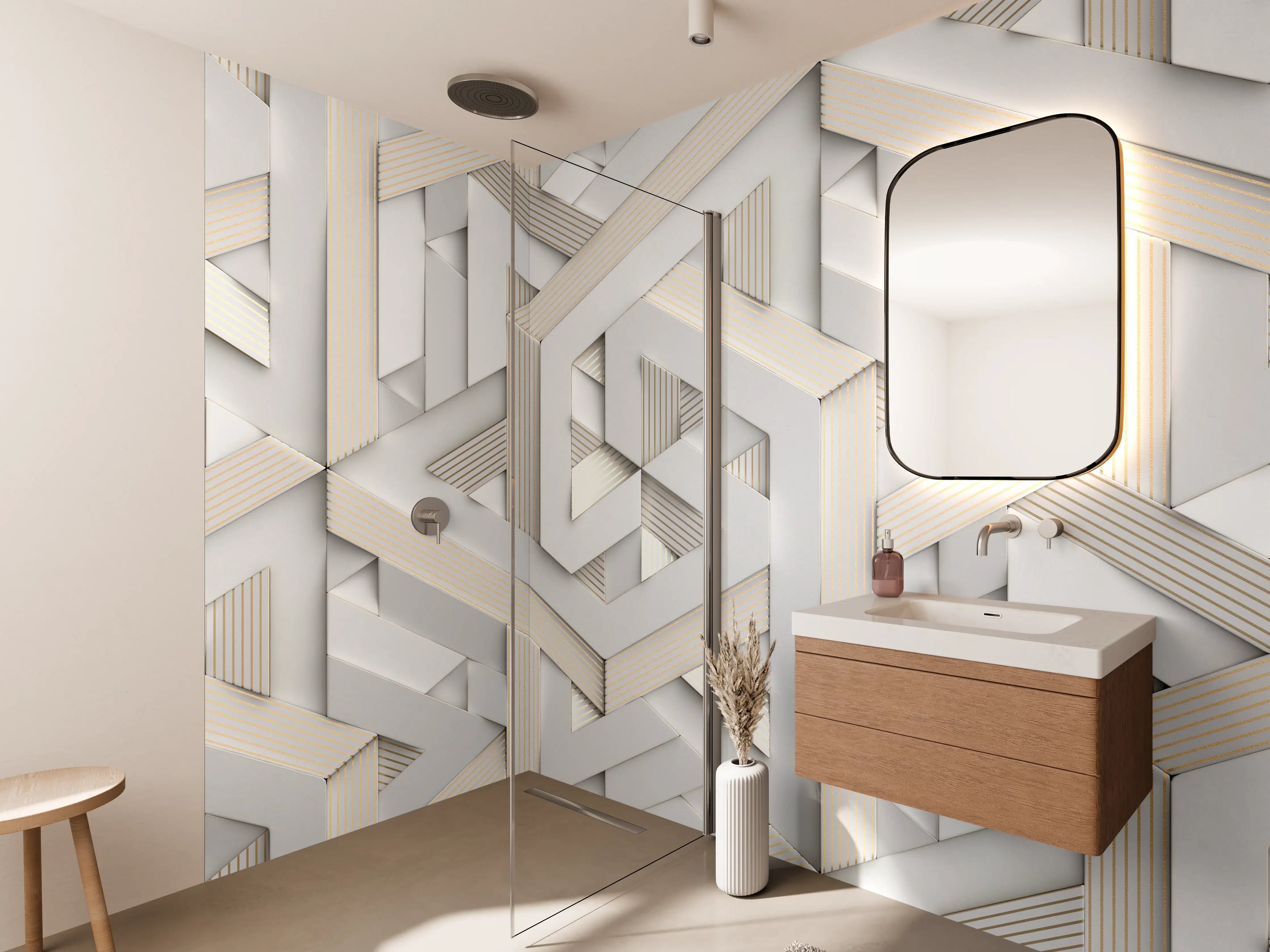 Wandverkleidung Bad - Helles Mosaik Muster - 3D