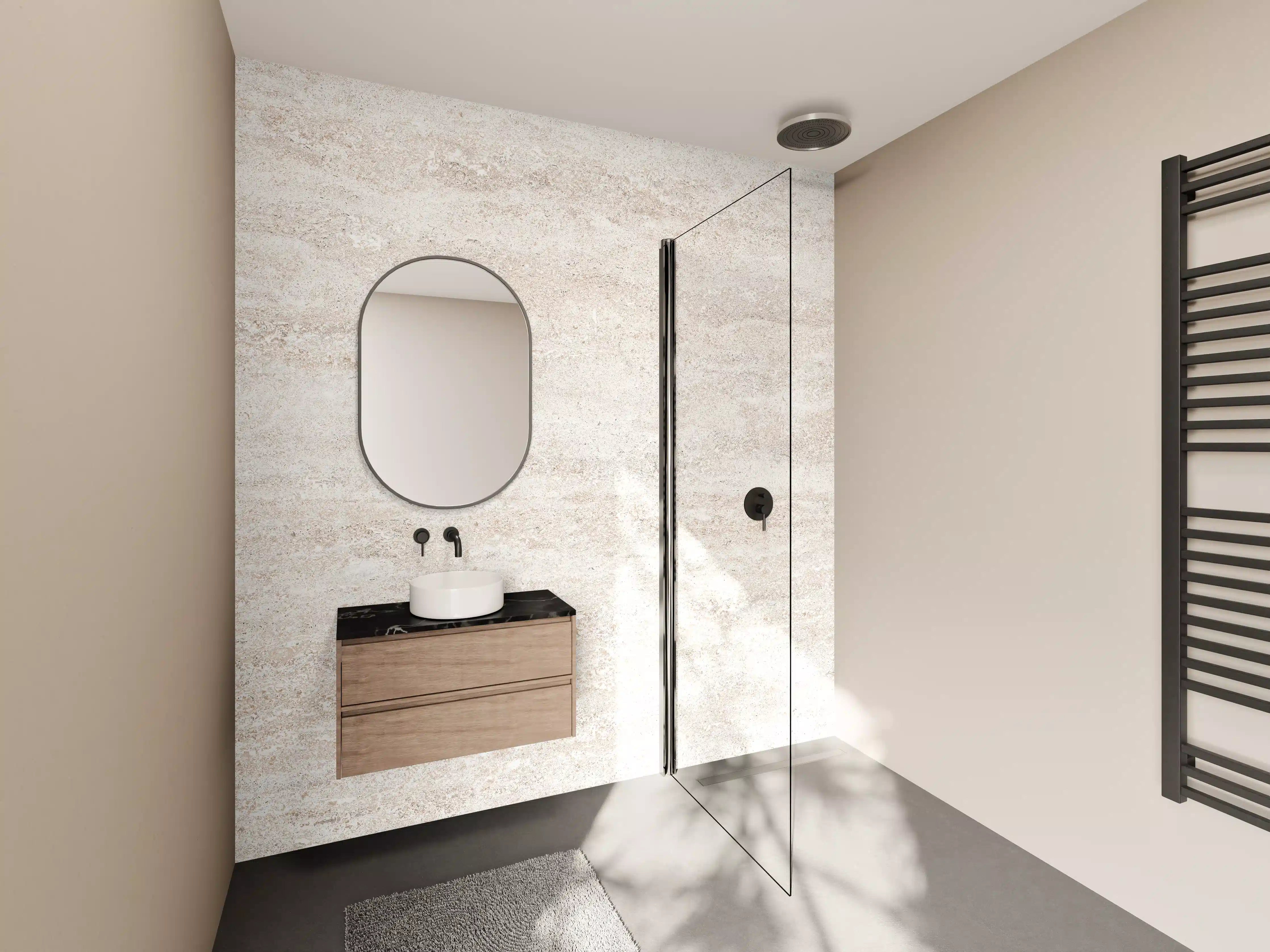 Wandverkleidung Bad - Helles Steinelement mit Naturstruktur