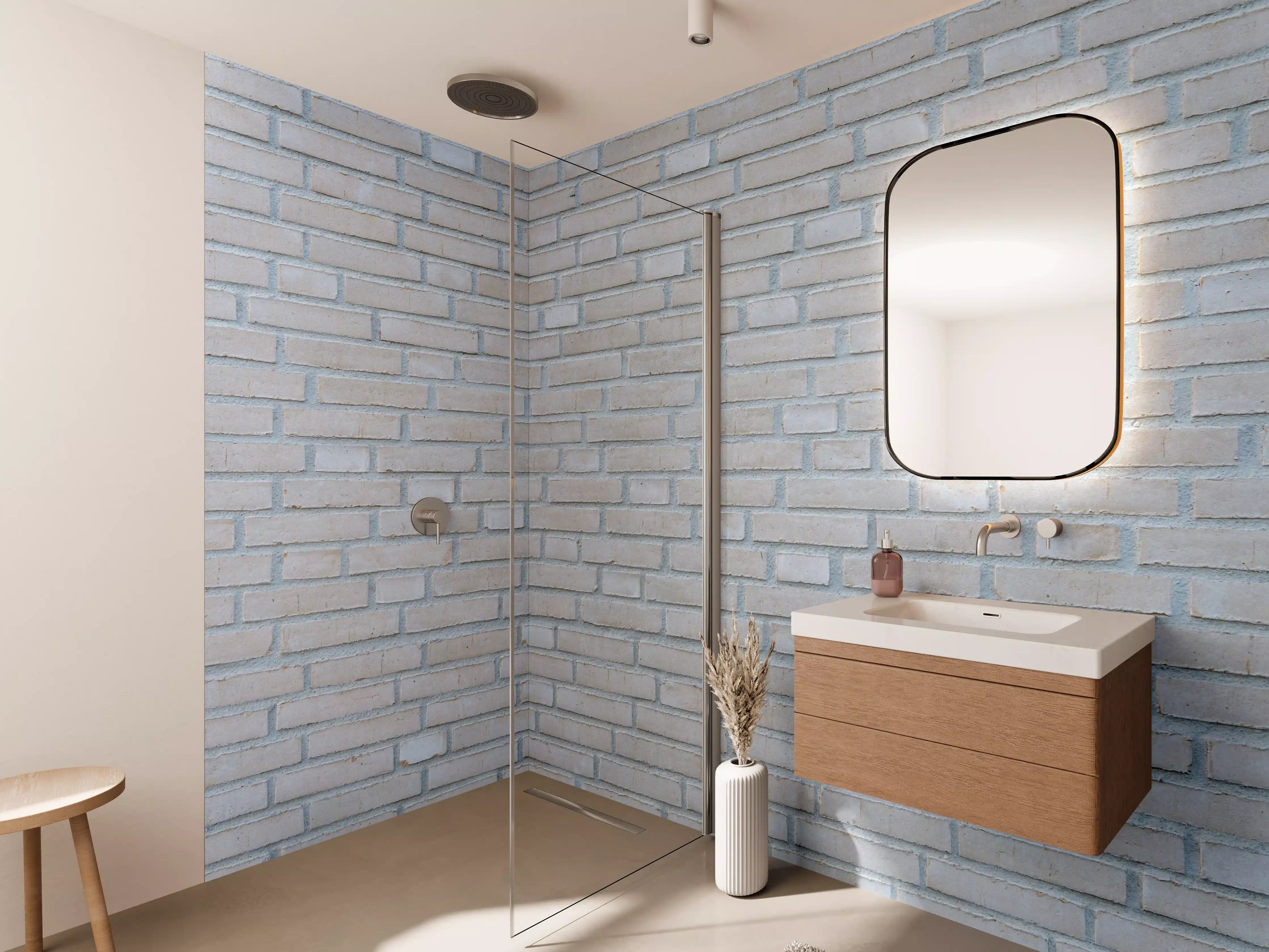 Wandverkleidung Bad - Helles Ziegelmauer-Design