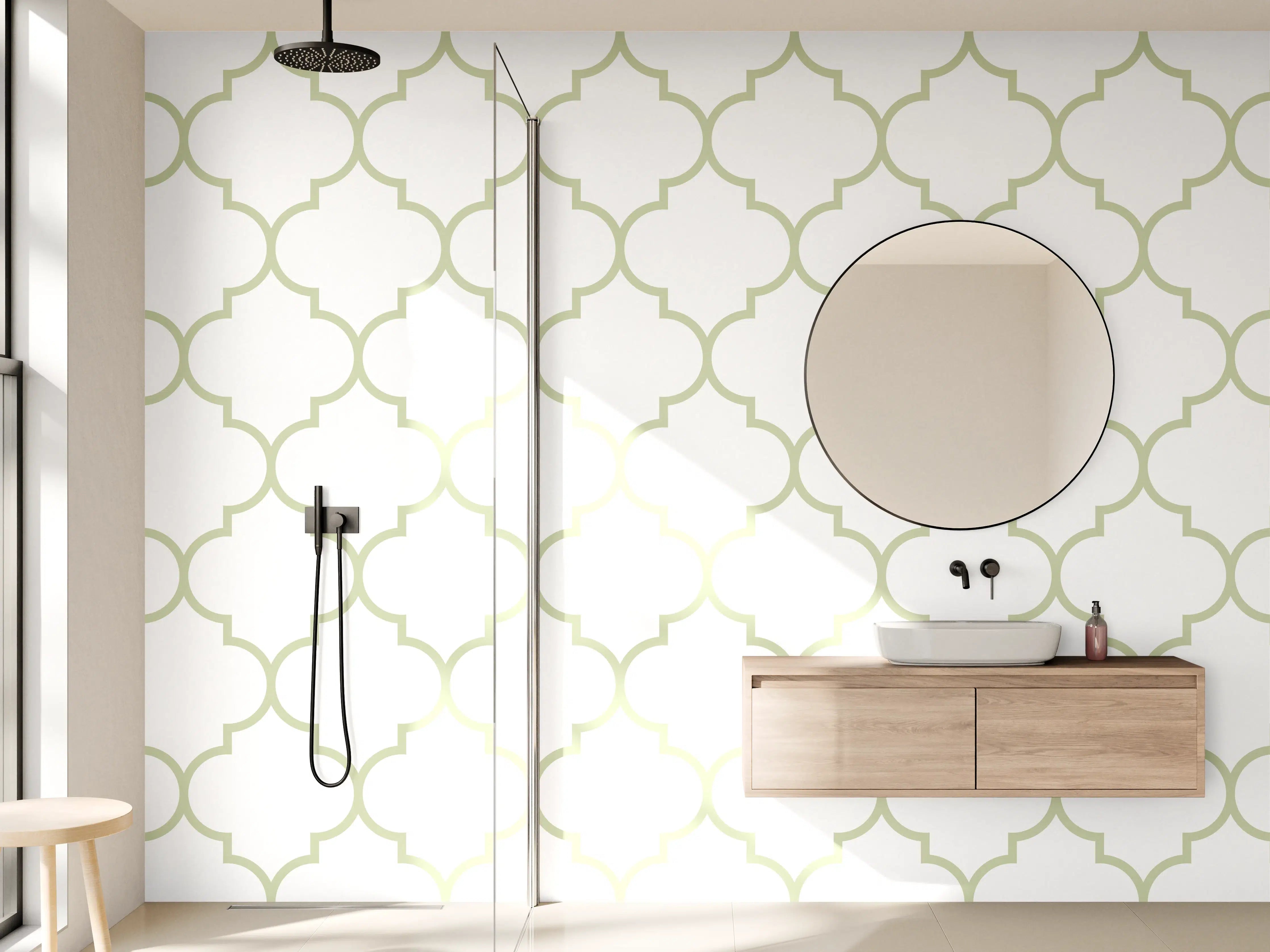 Wandverkleidung Bad - Helles, elegantes Muster mit feinem Goldakzent