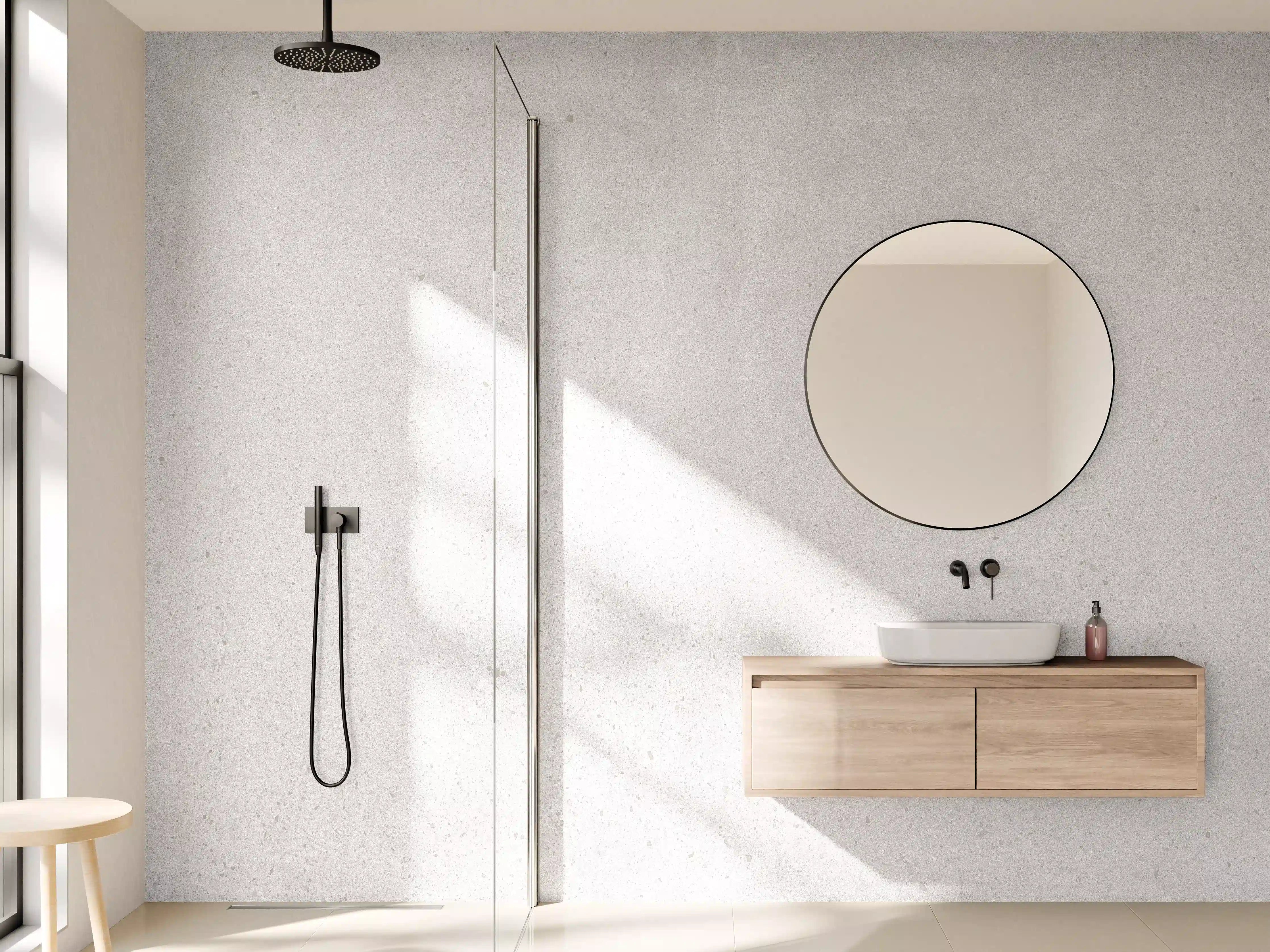 Wandverkleidung Bad - Hellgraues Mamor Design