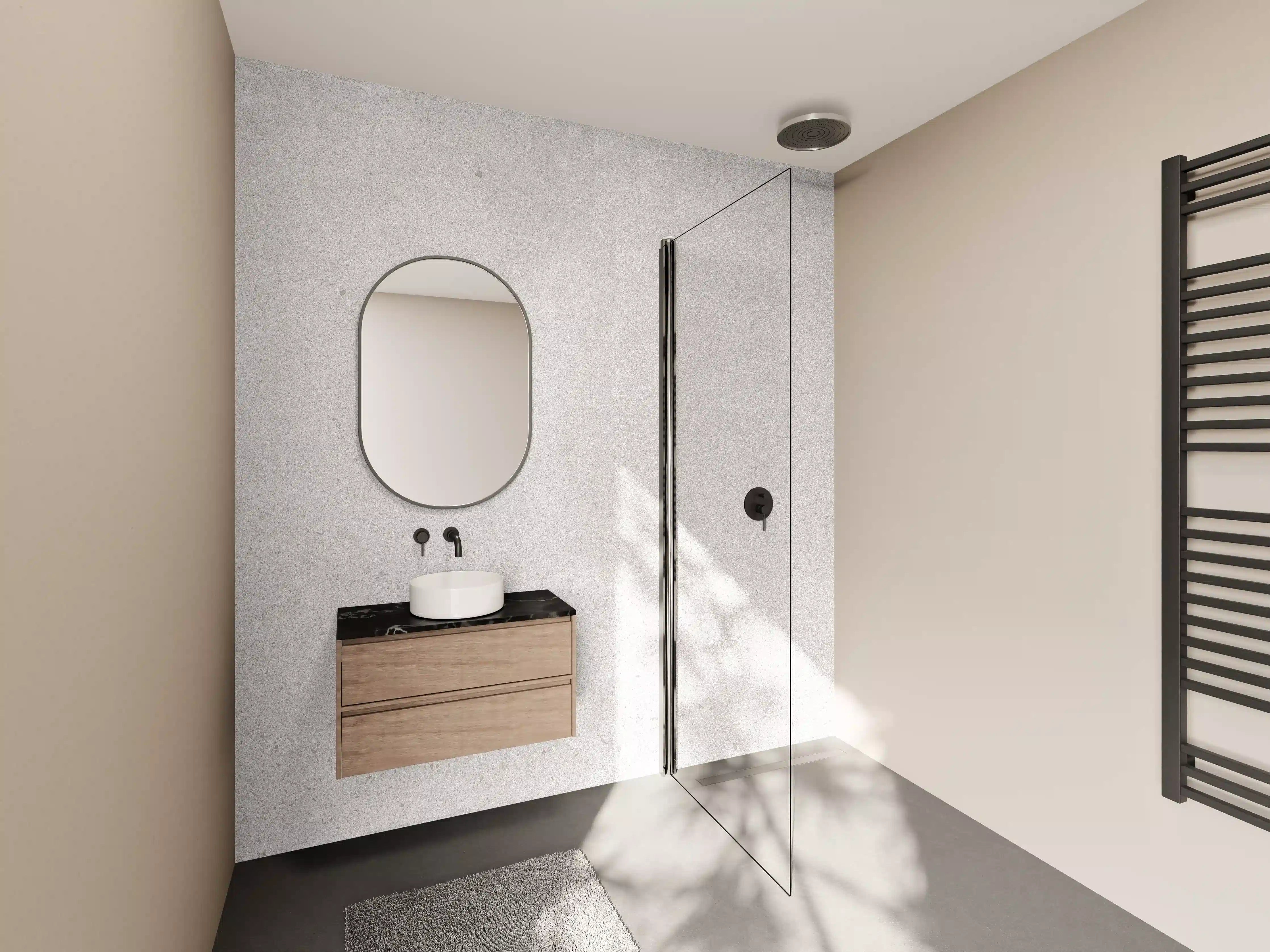 Wandverkleidung Bad - Hellgraues Mamor Design