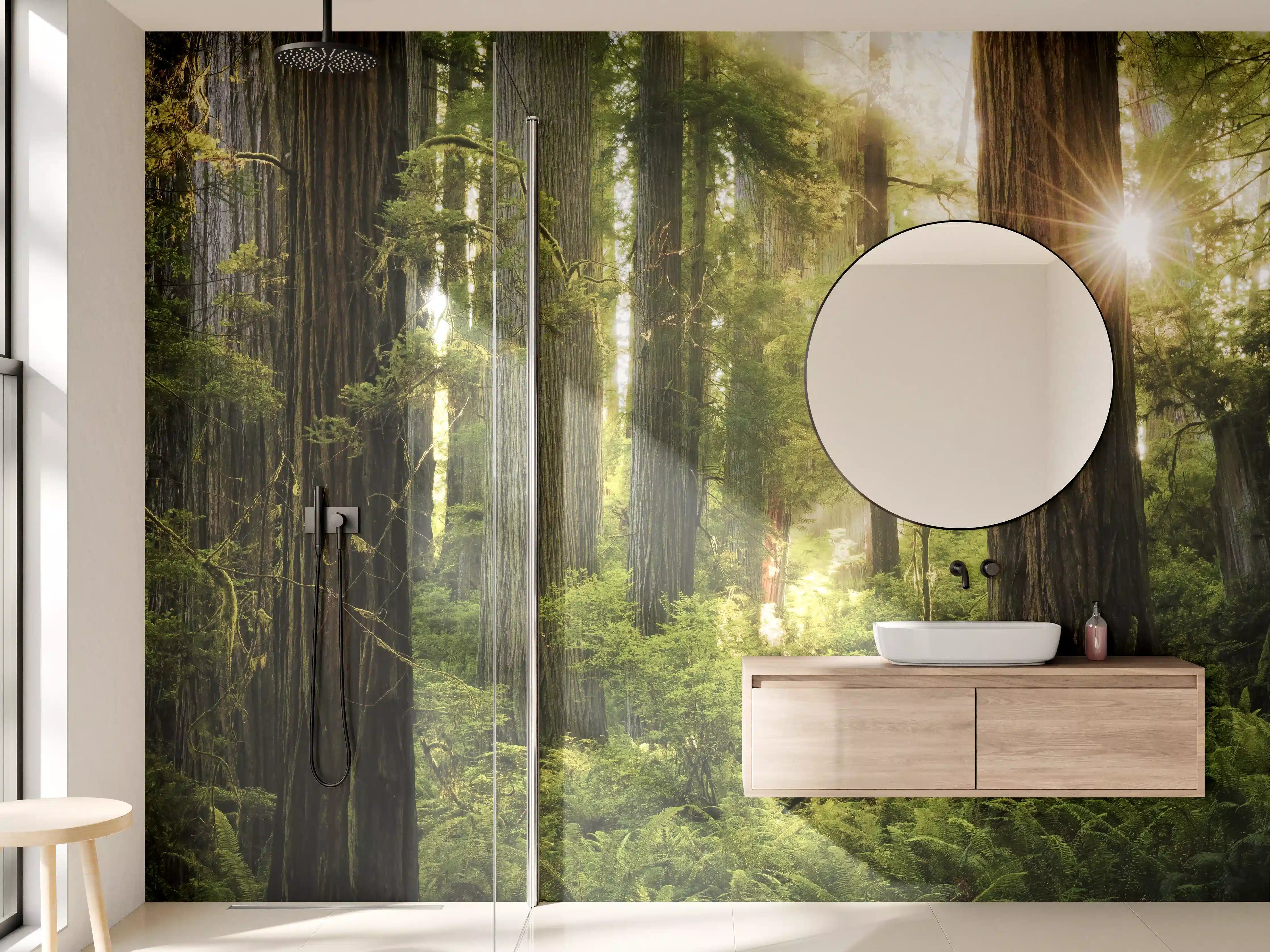 Wandverkleidung Bad - Herbstwald Lichtspiel