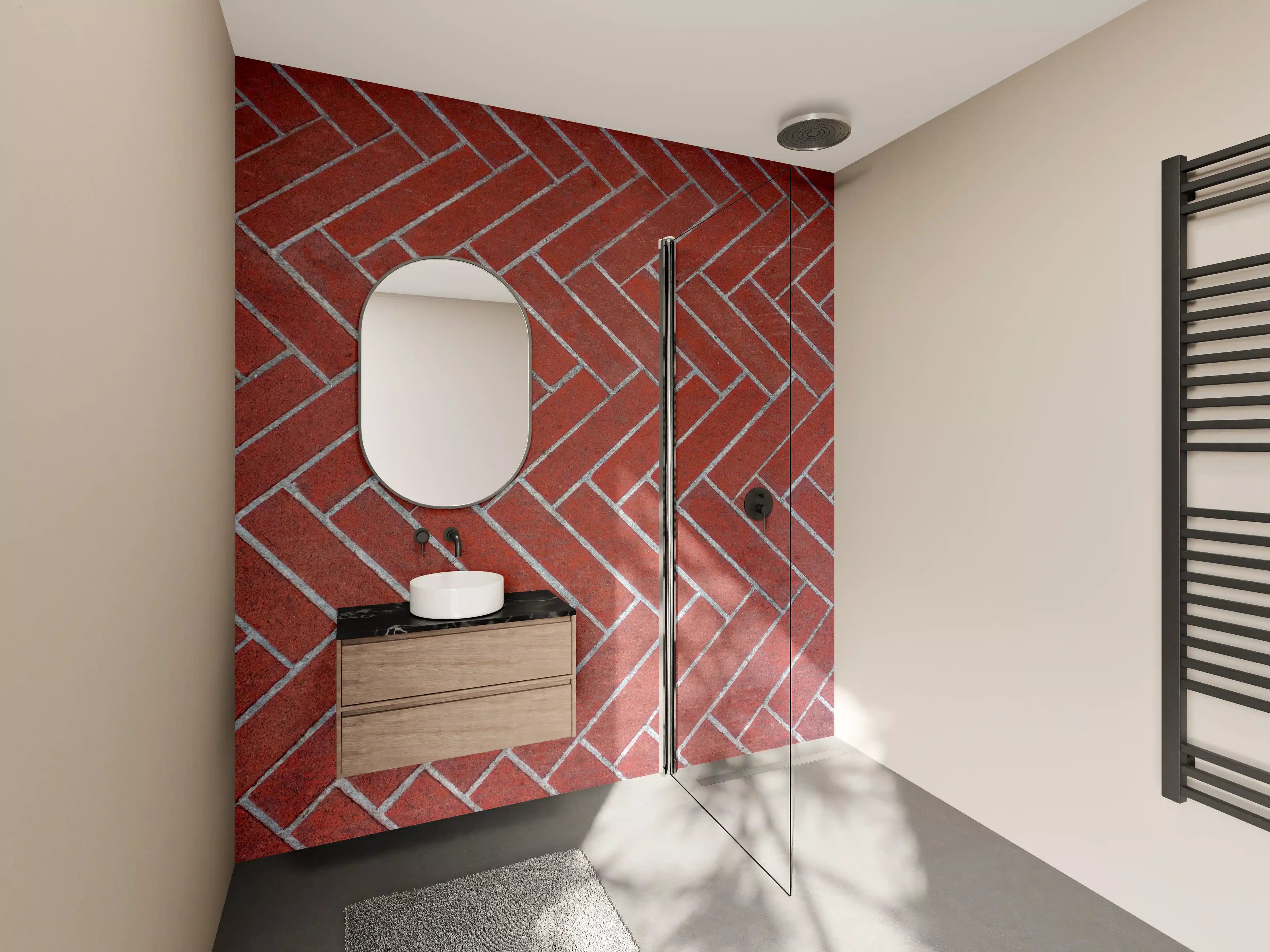 Wandverkleidung Bad - Herringbone Red Brick Pavers