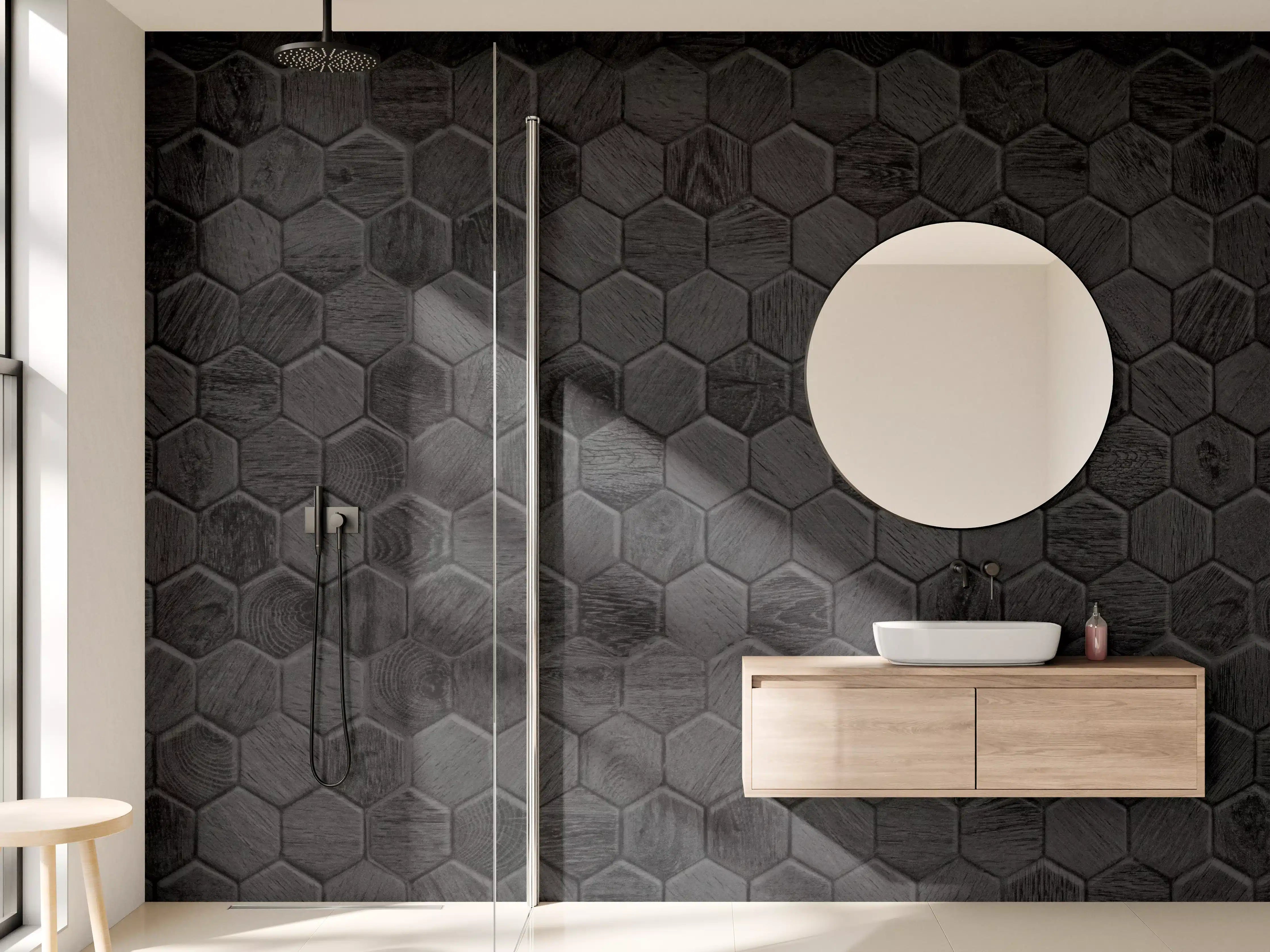 Wandverkleidung Bad - Hexagonales Holz Wabenmuster