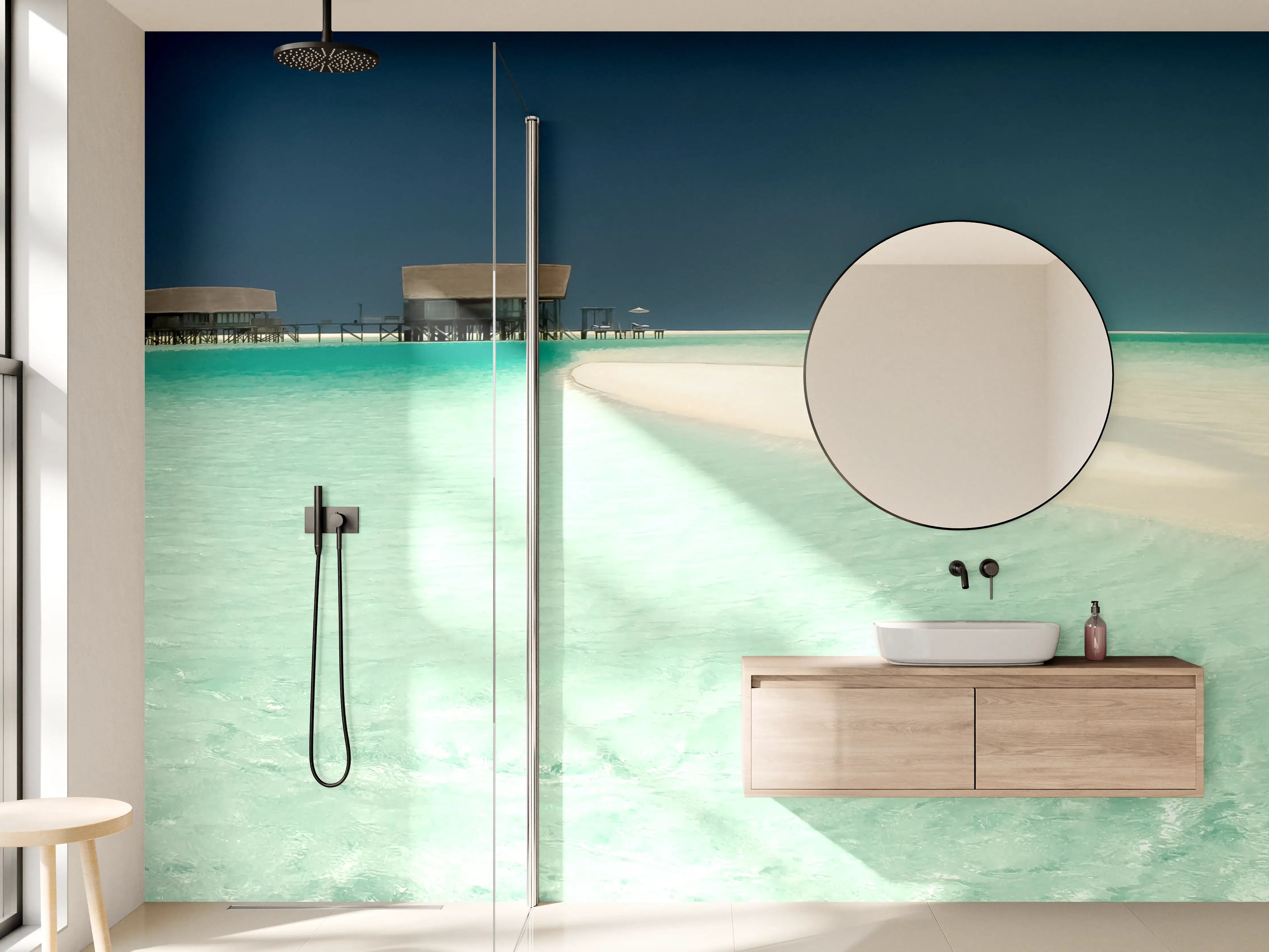 Wandverkleidung Bad - Himmel über türkisblauen Gewässer