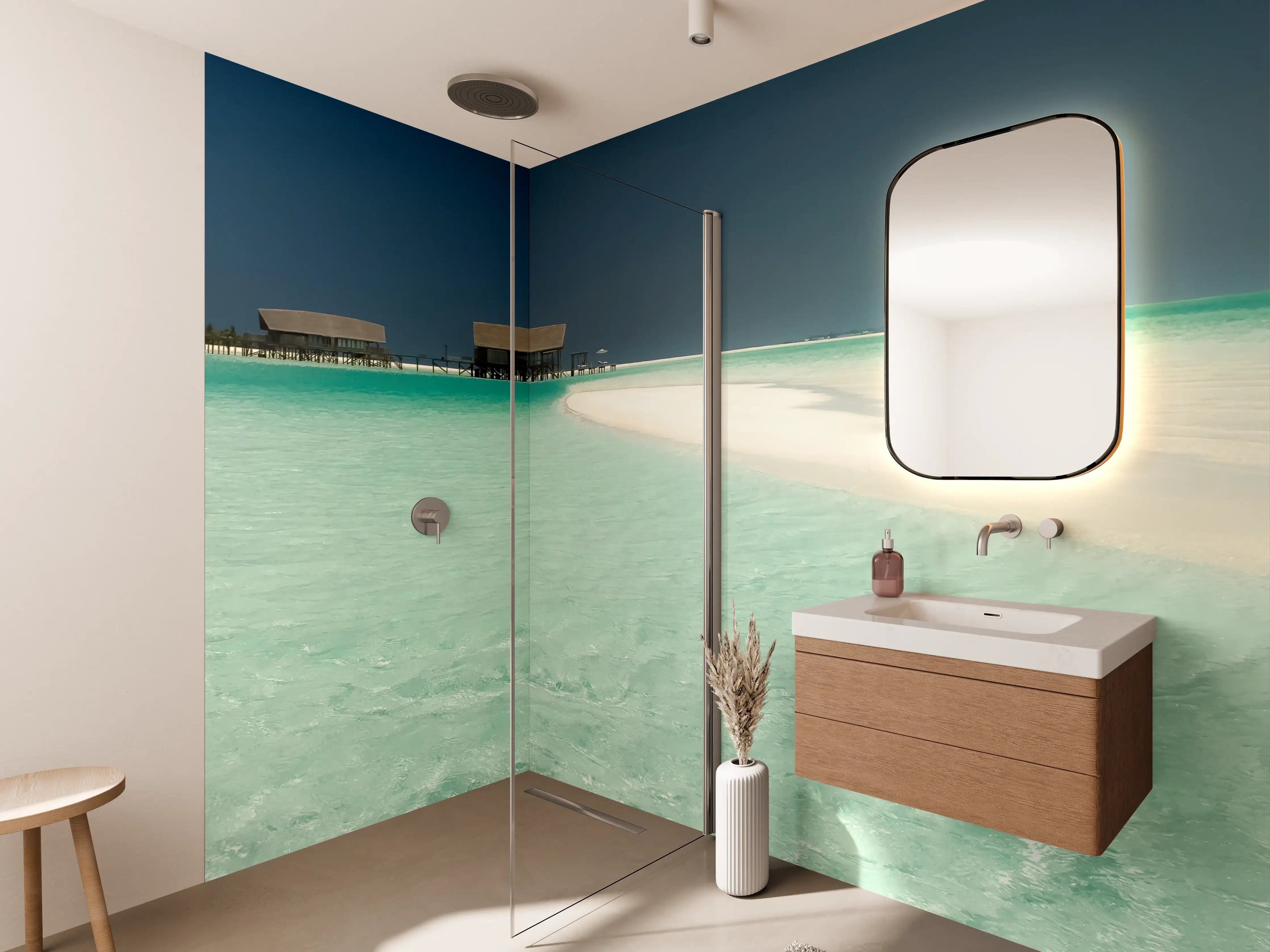 Wandverkleidung Bad - Himmel über türkisblauen Gewässer