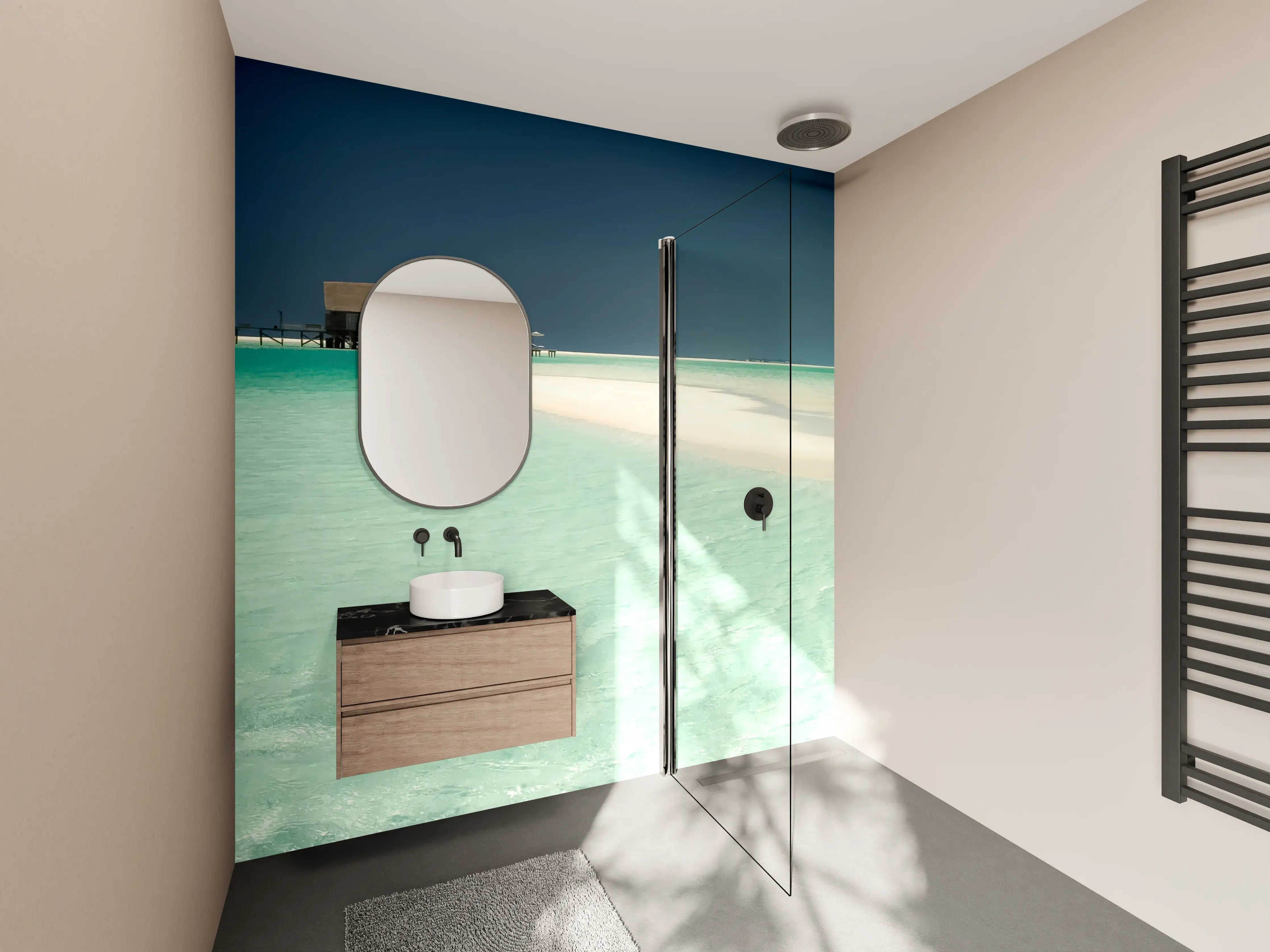 Wandverkleidung Bad - Himmel über türkisblauen Gewässer