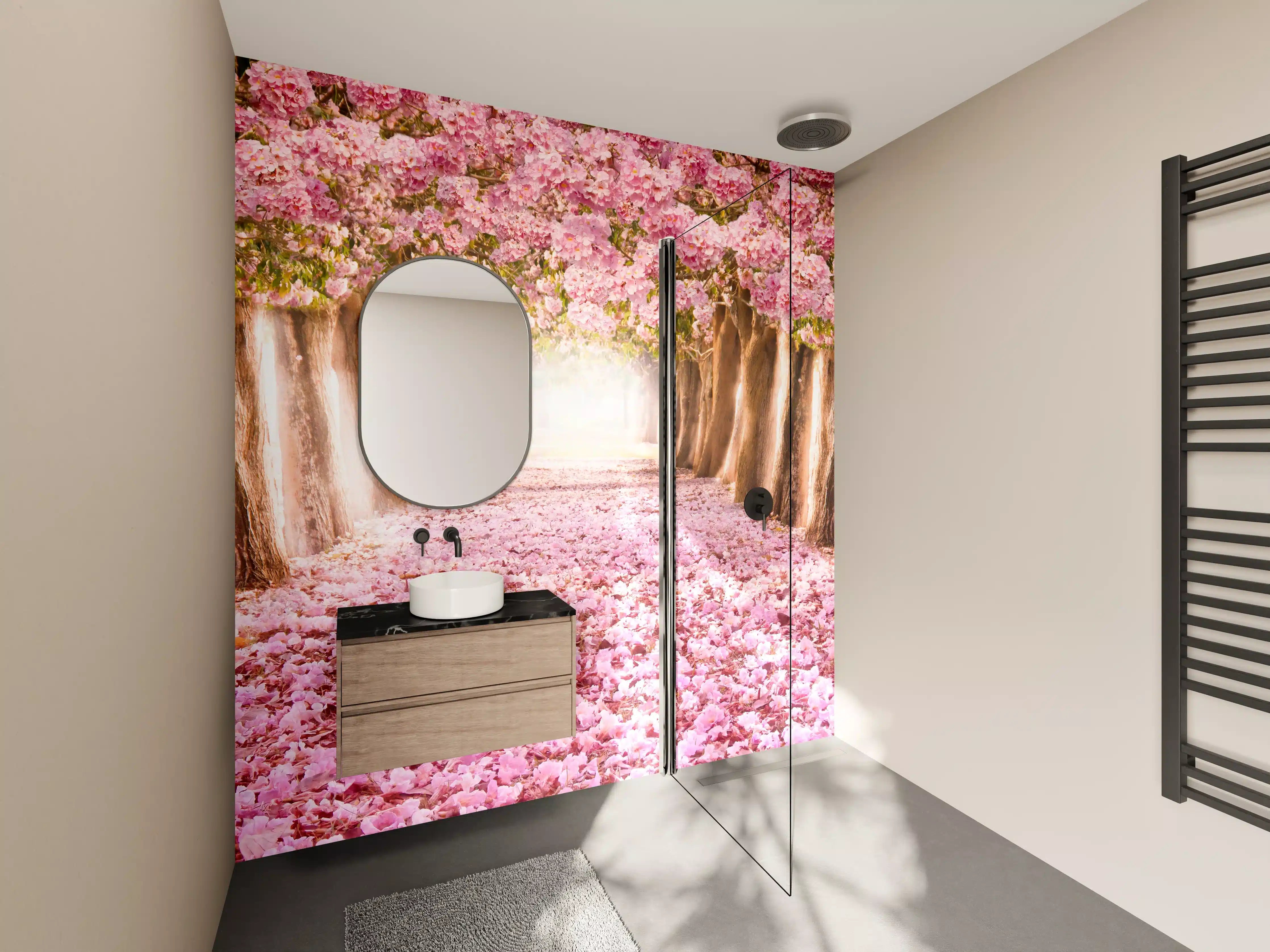 Wandverkleidung Bad - Himmlische Kirschblütenallee