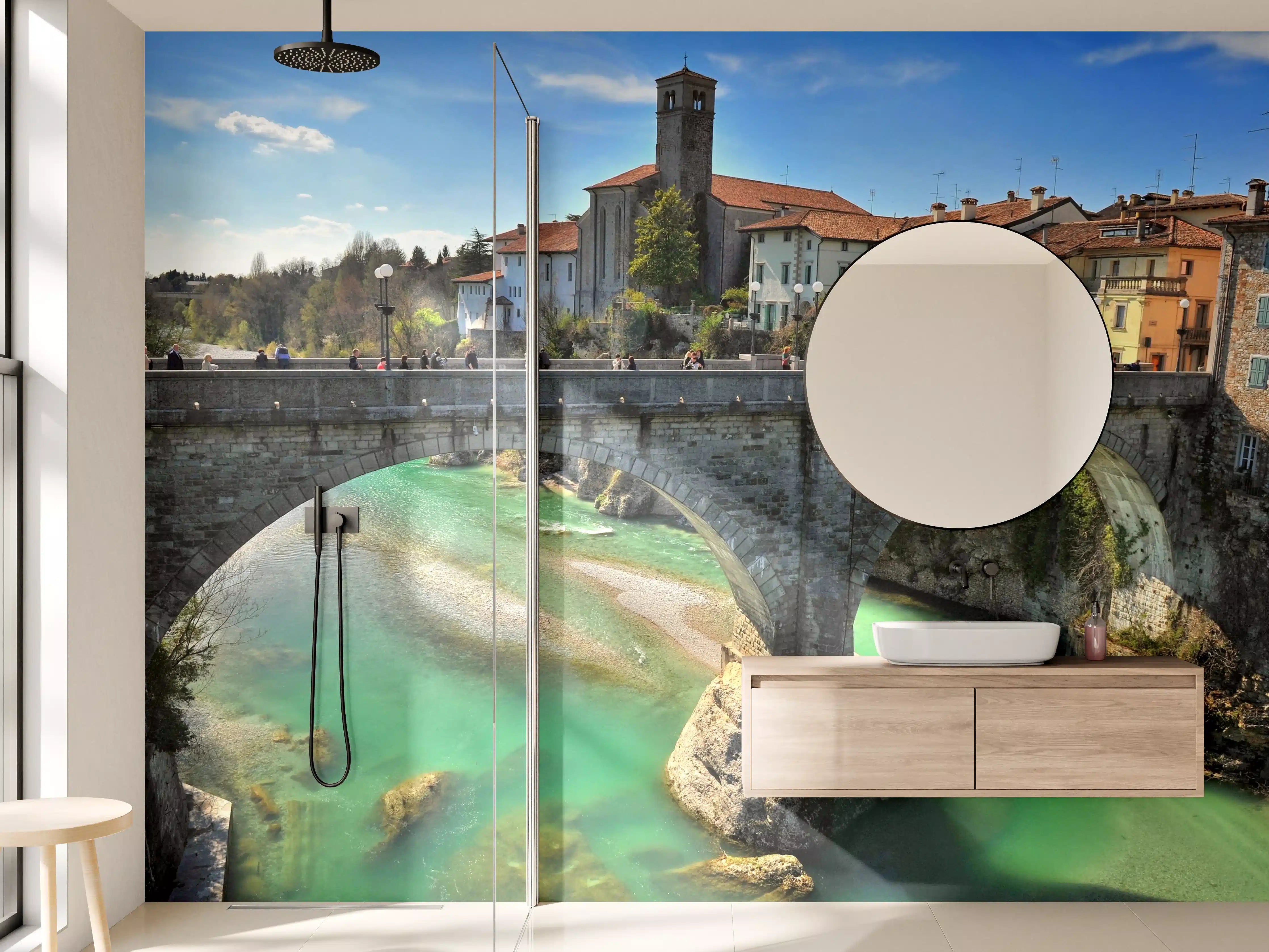 Wandverkleidung Bad - Historische Brücke und malerisches Stadtbild