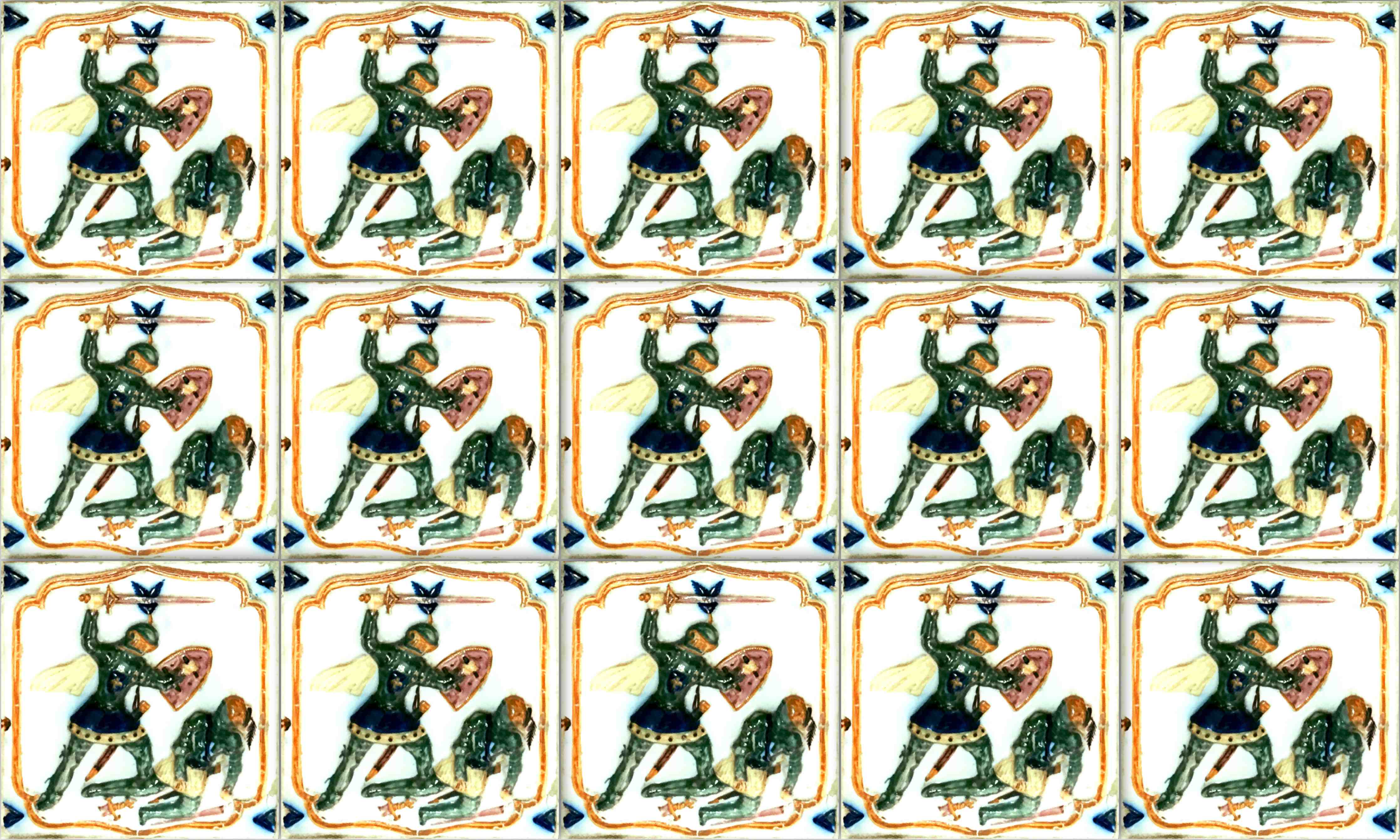 Wandverkleidung Bad-Historische Kacheln mit Rittermotiv