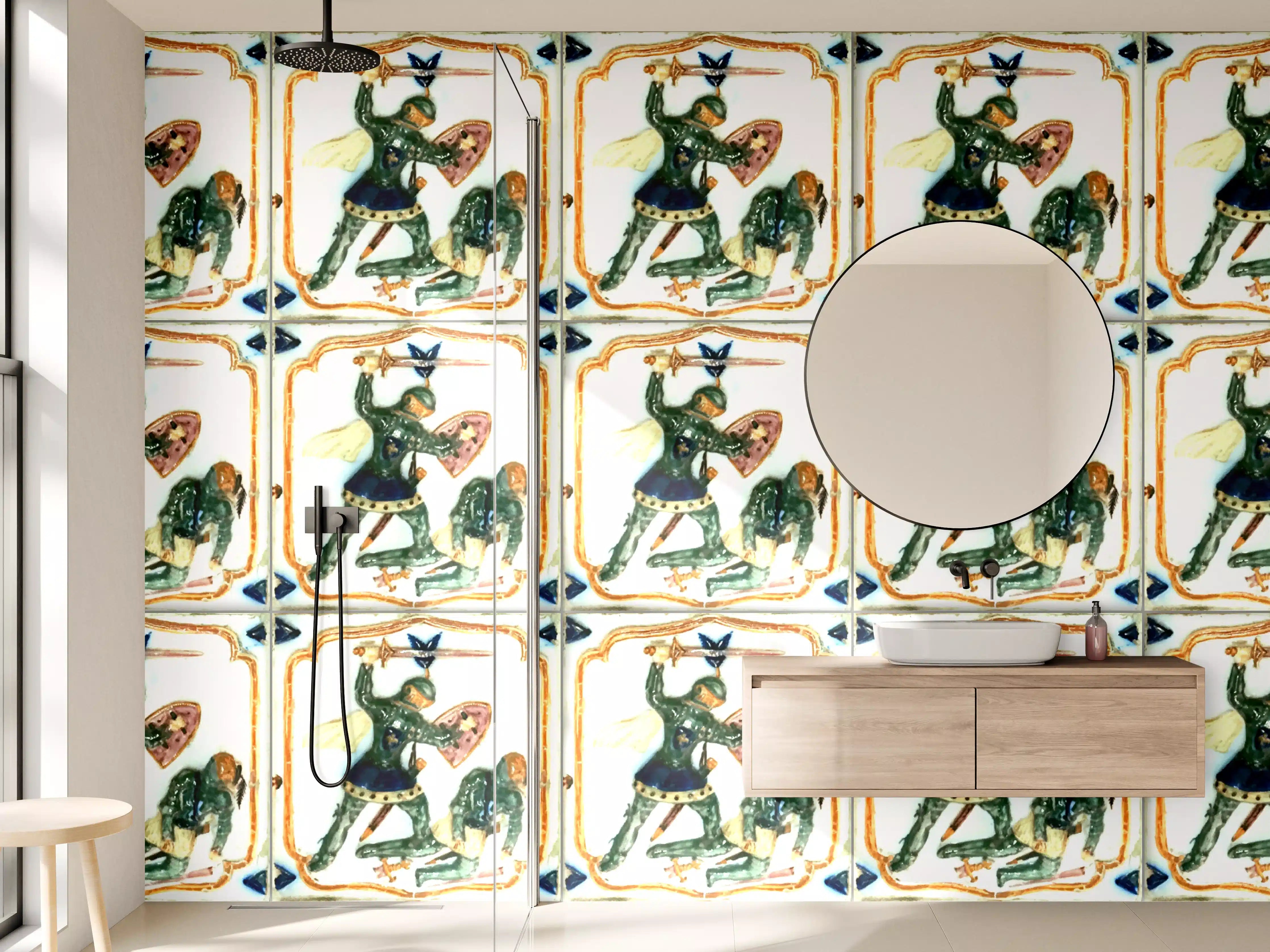 Wandverkleidung Bad - Historische Kacheln mit Rittermotiv