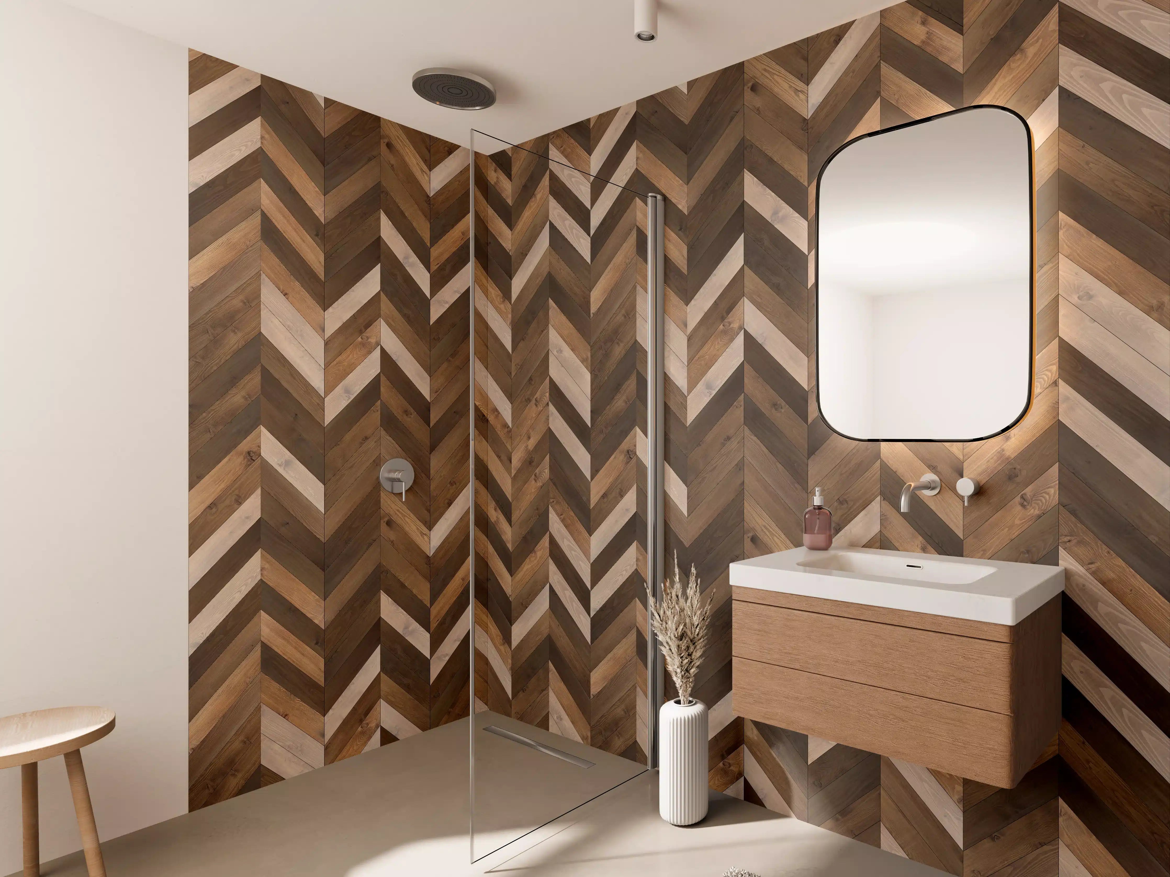Wandverkleidung Bad - Hochwertige Holzdesign-Fliese
