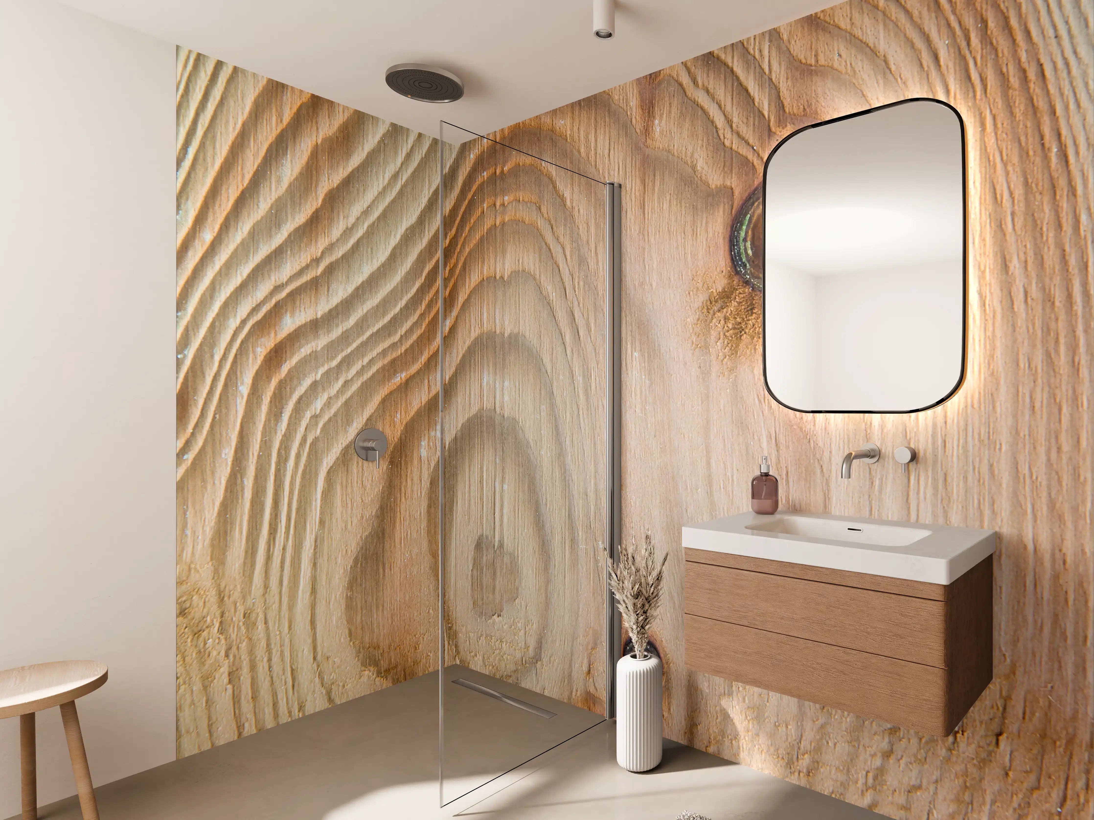 Wandverkleidung Bad - Hölzernes Naturdesign mit sichtbarer Maserung und Knoten