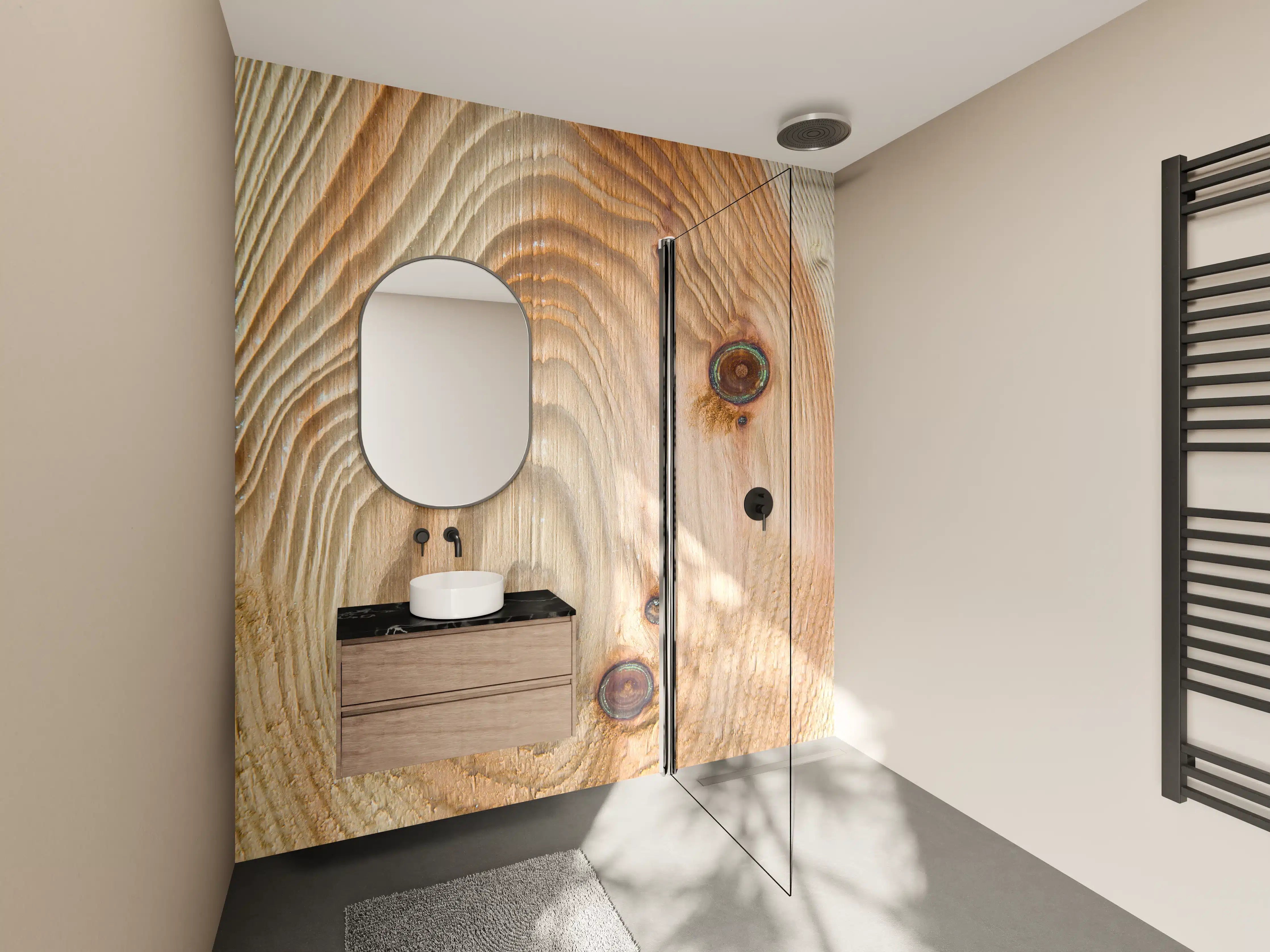 Wandverkleidung Bad - Hölzernes Naturdesign mit sichtbarer Maserung und Knoten