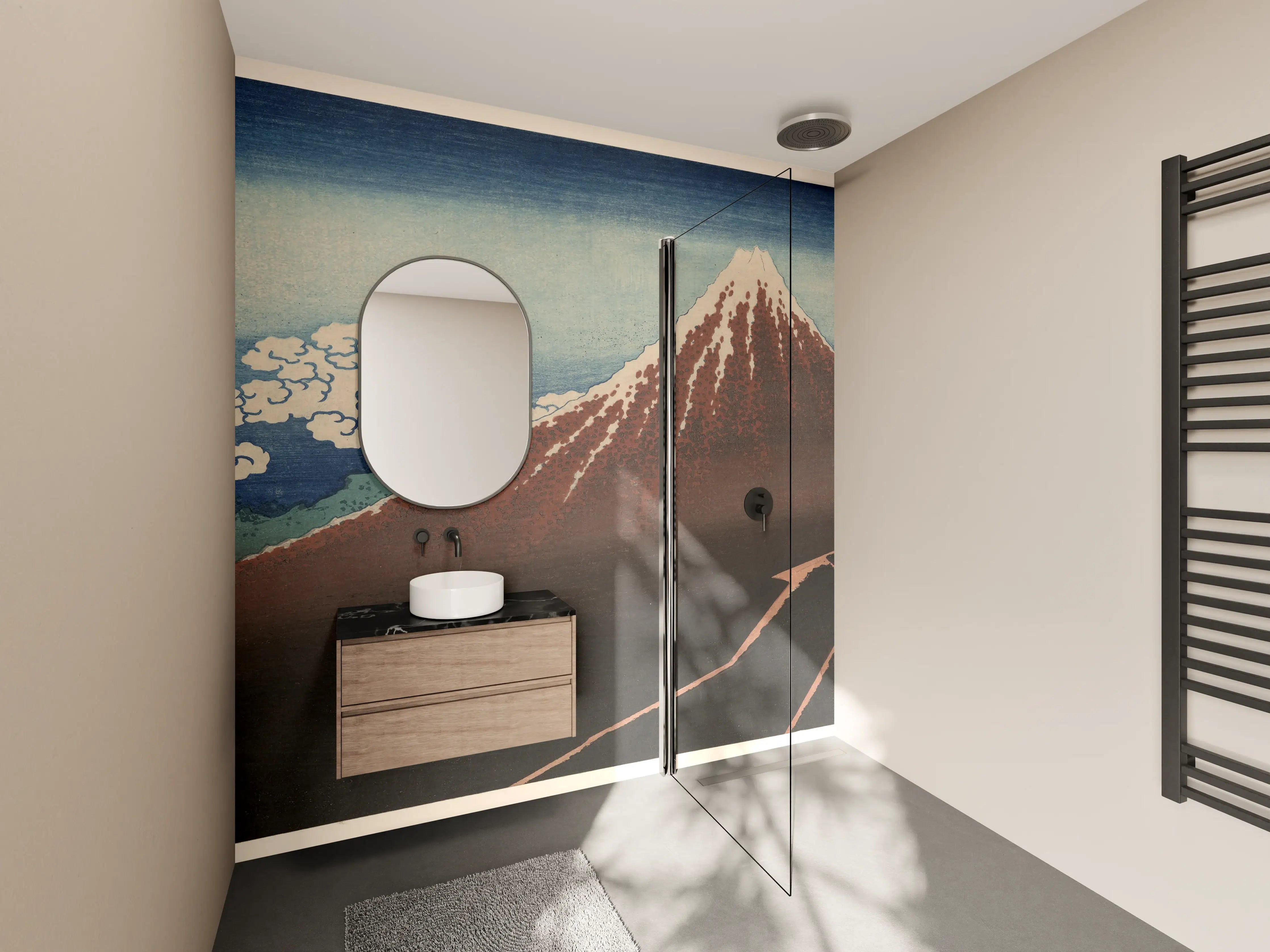 Wandverkleidung Bad - Hokusai Fuji Berglandschaft