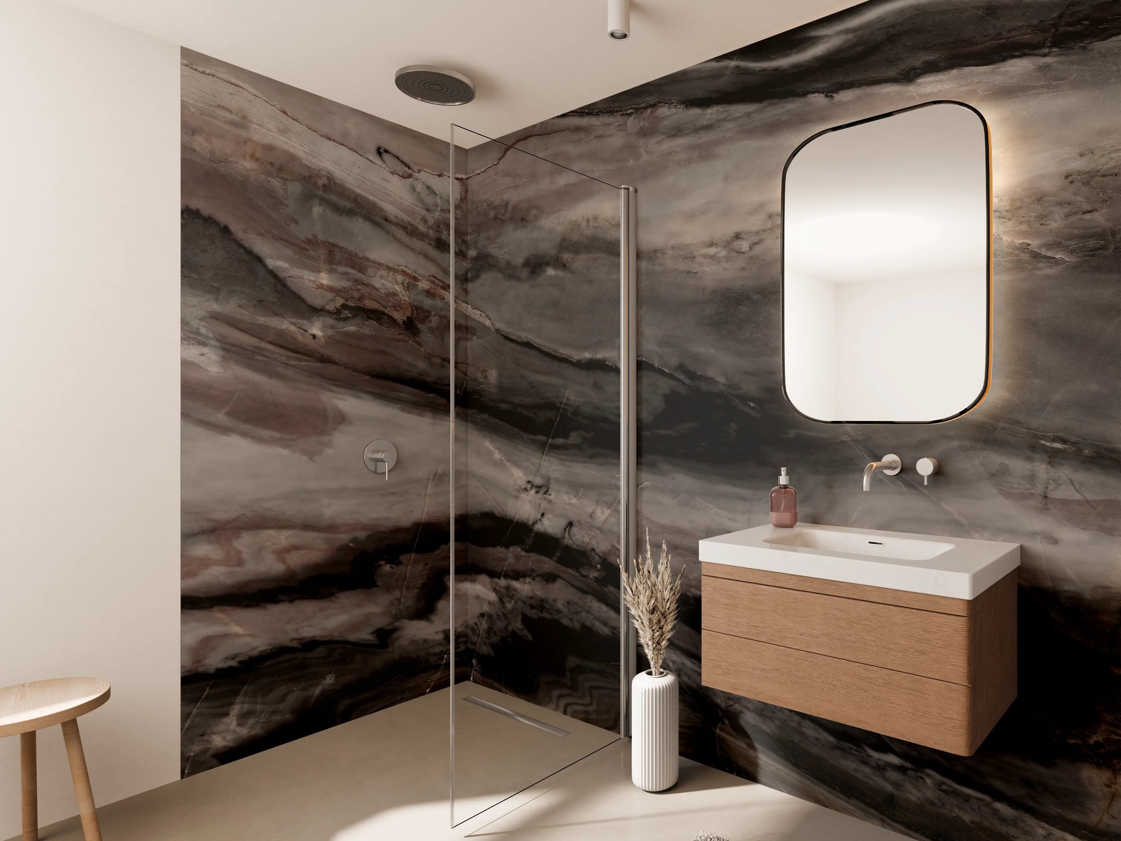 Wandverkleidung Bad - Holz-Marmor Textur