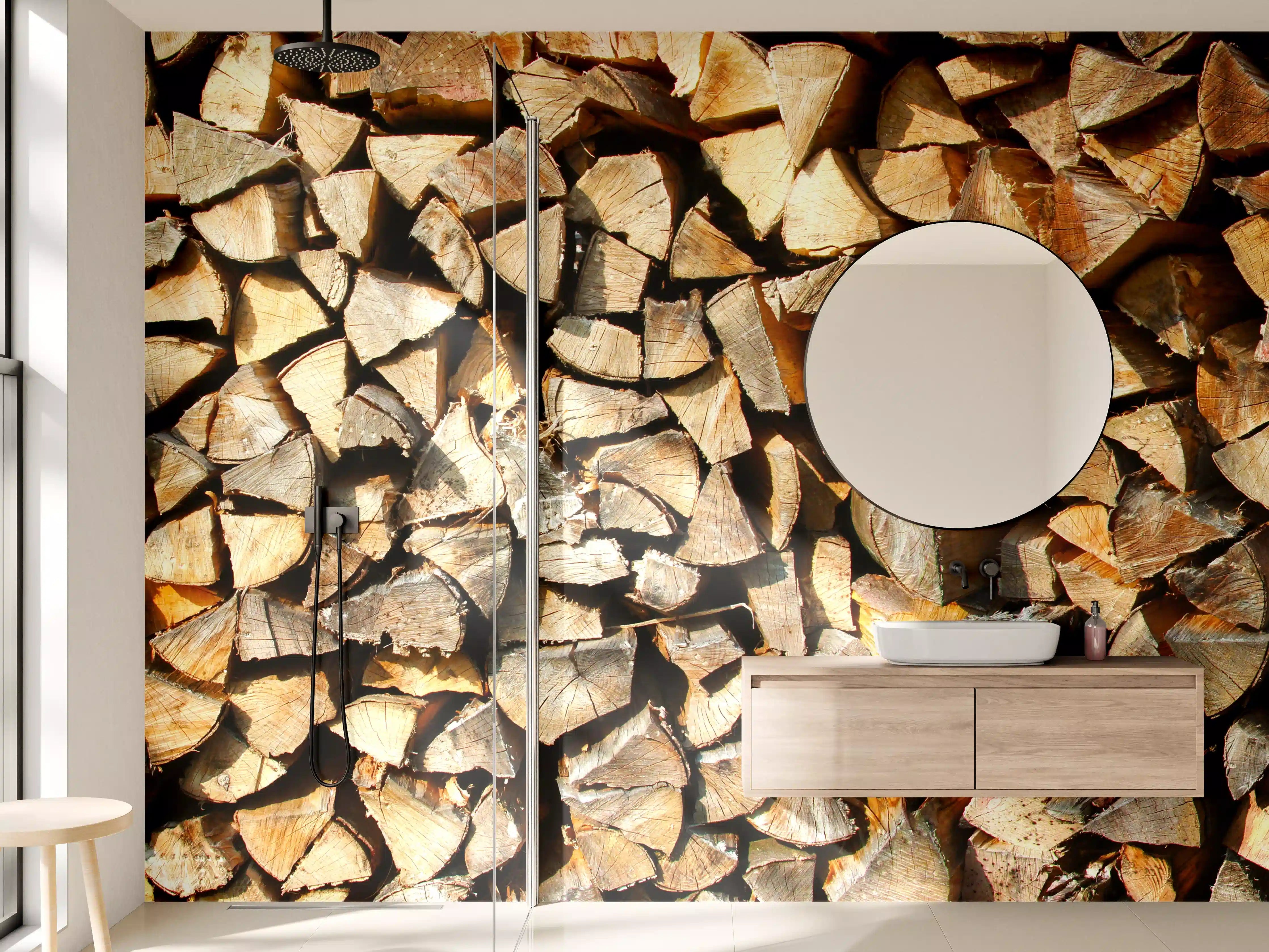 Wandverkleidung Bad - Holzstämme