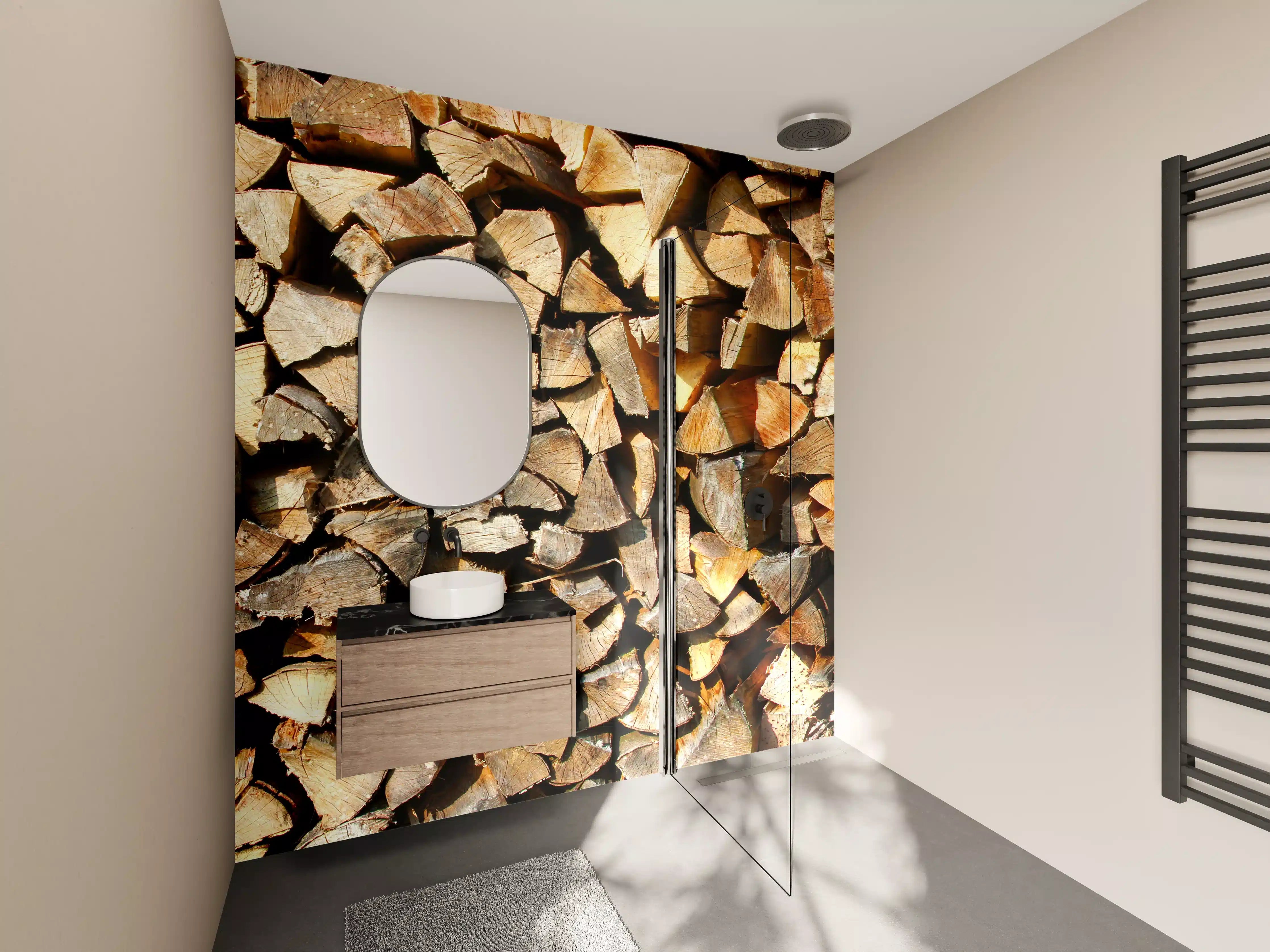 Wandverkleidung Bad - Holzstämme