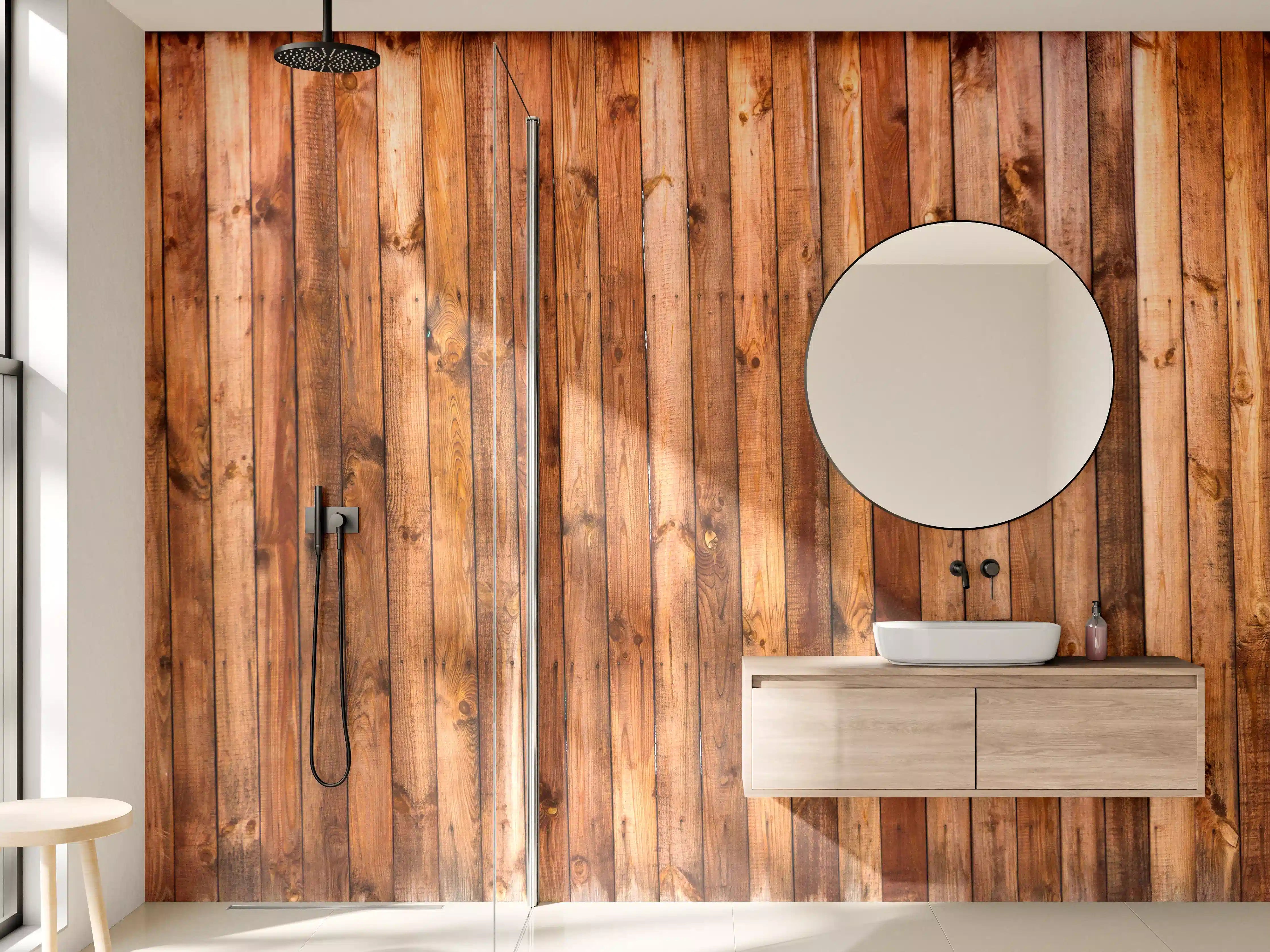 Wandverkleidung Bad - Holzstruktur Planken Panorama