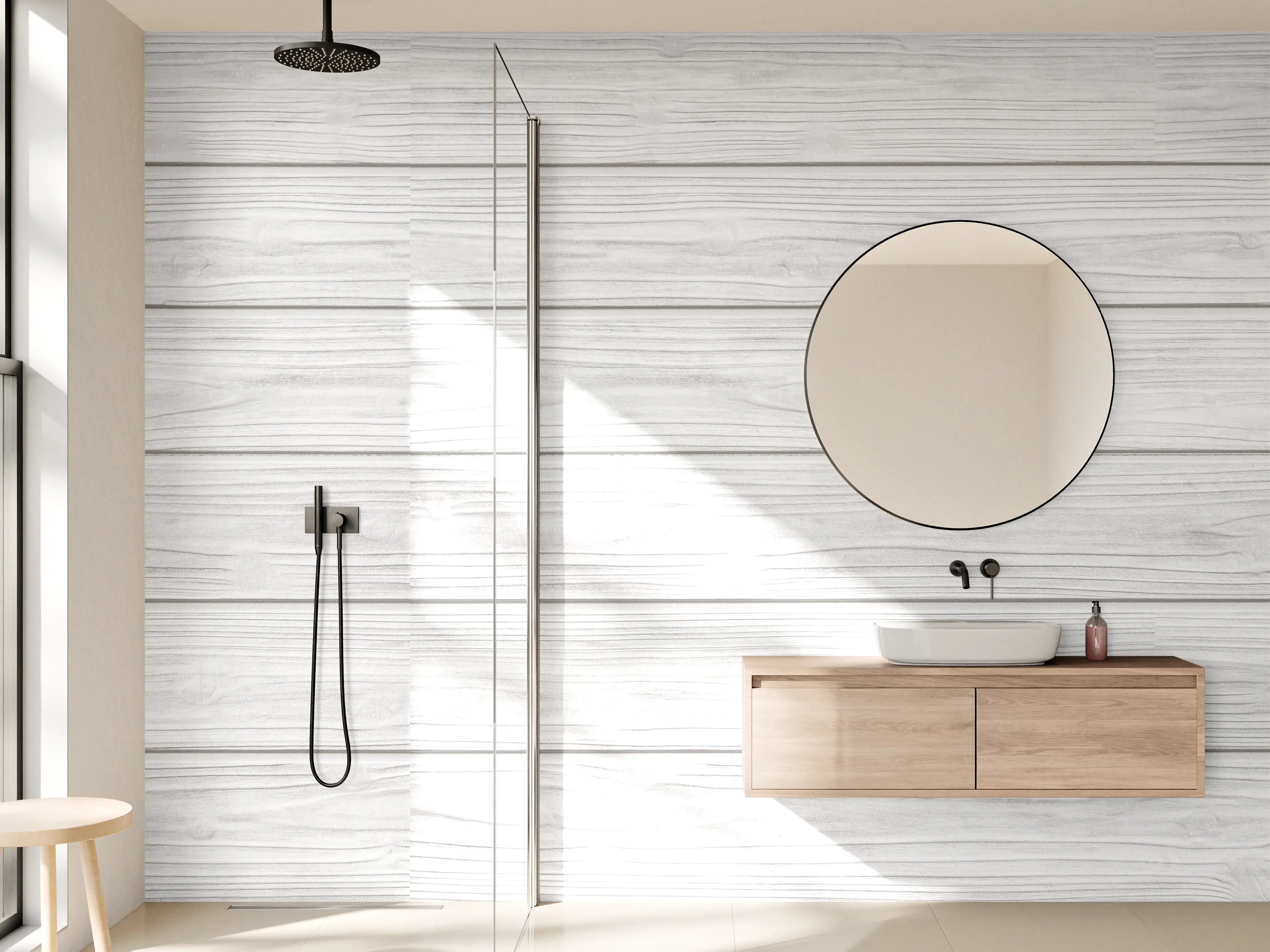 Wandverkleidung Bad - Horizontale weiße Holztextur