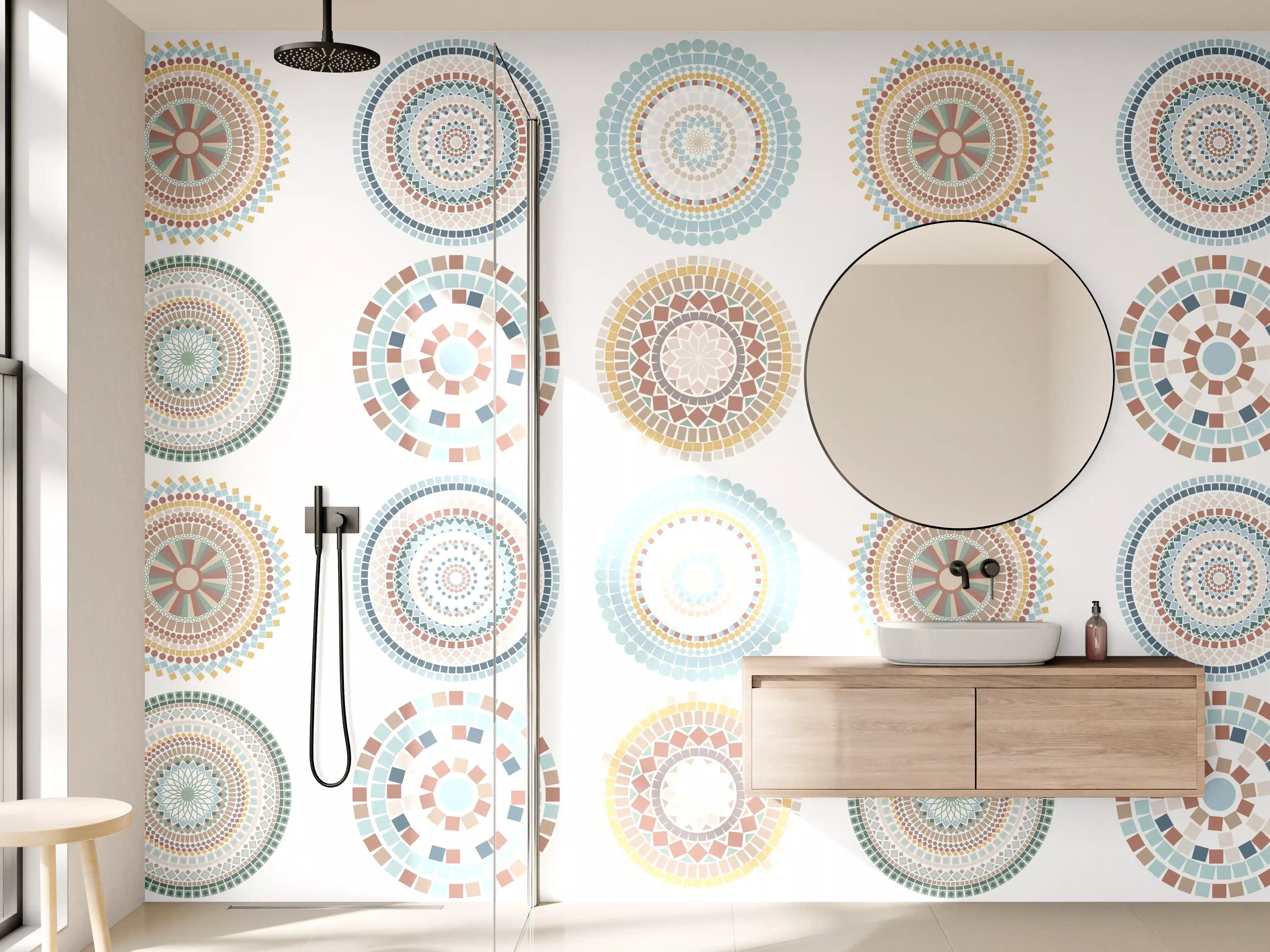 Wandverkleidung Bad - Hübsche Mandala-Muster in Pastellfarben