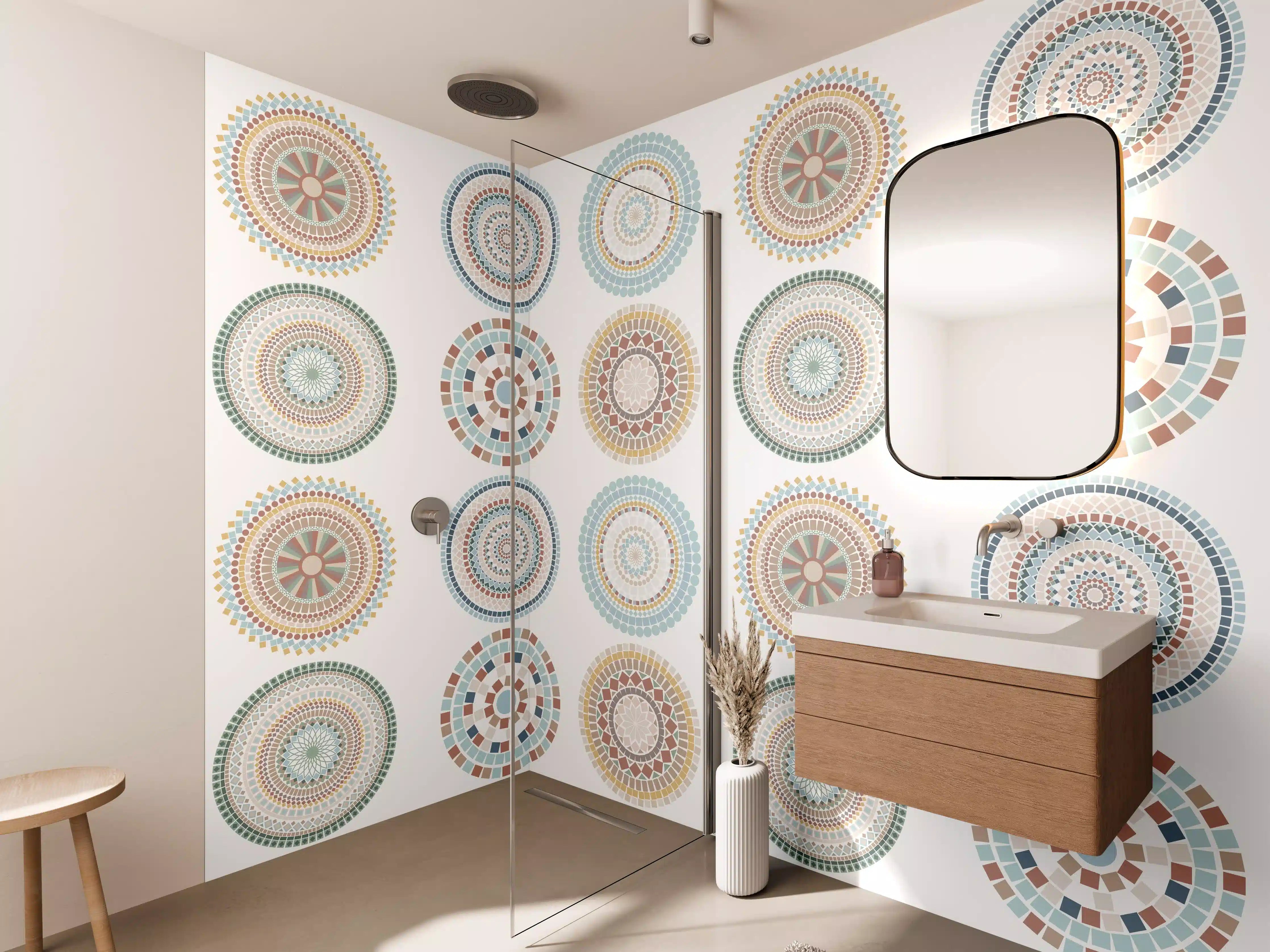 Wandverkleidung Bad - Hübsche Mandala-Muster in Pastellfarben