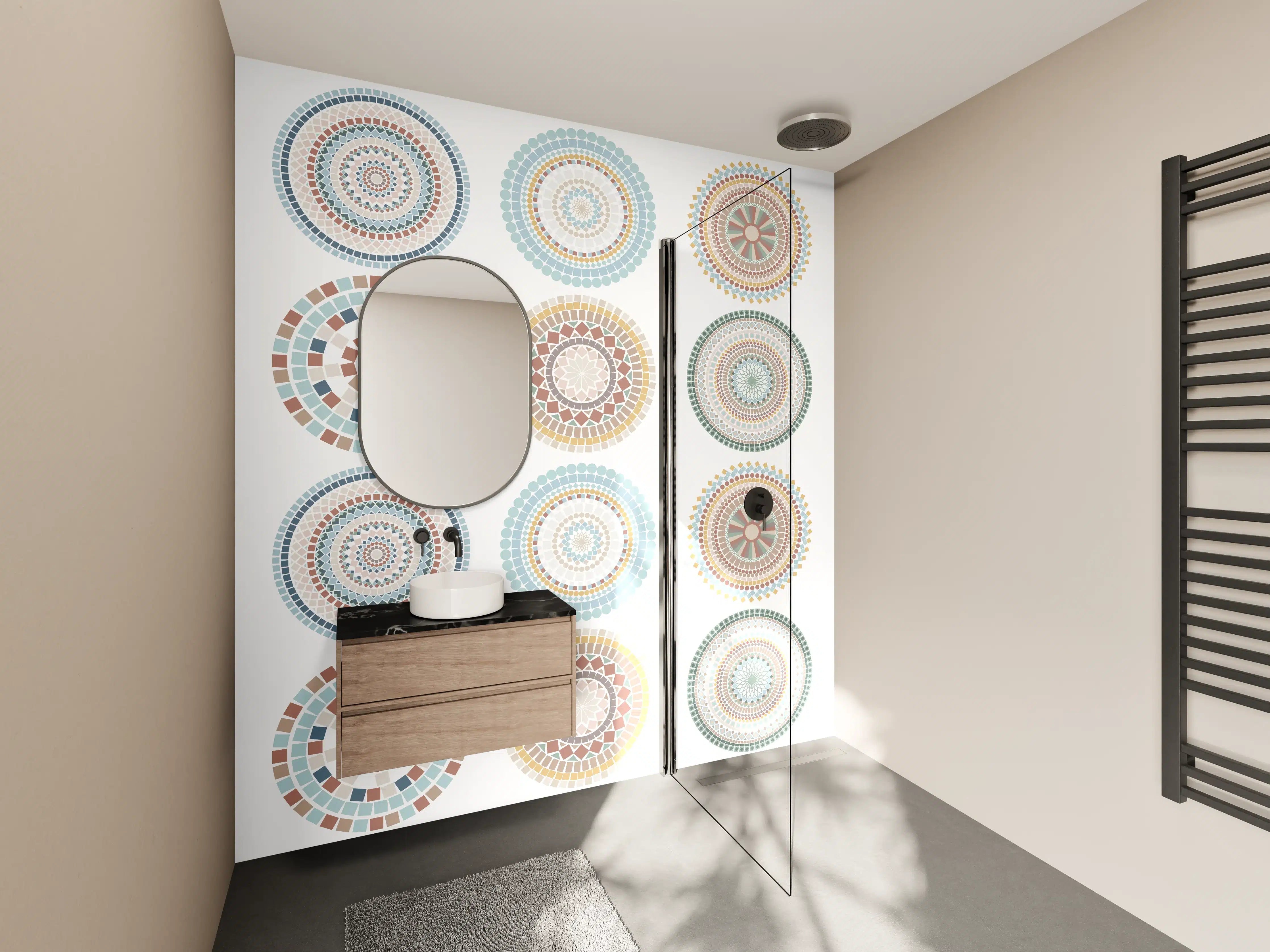 Wandverkleidung Bad - Hübsche Mandala-Muster in Pastellfarben