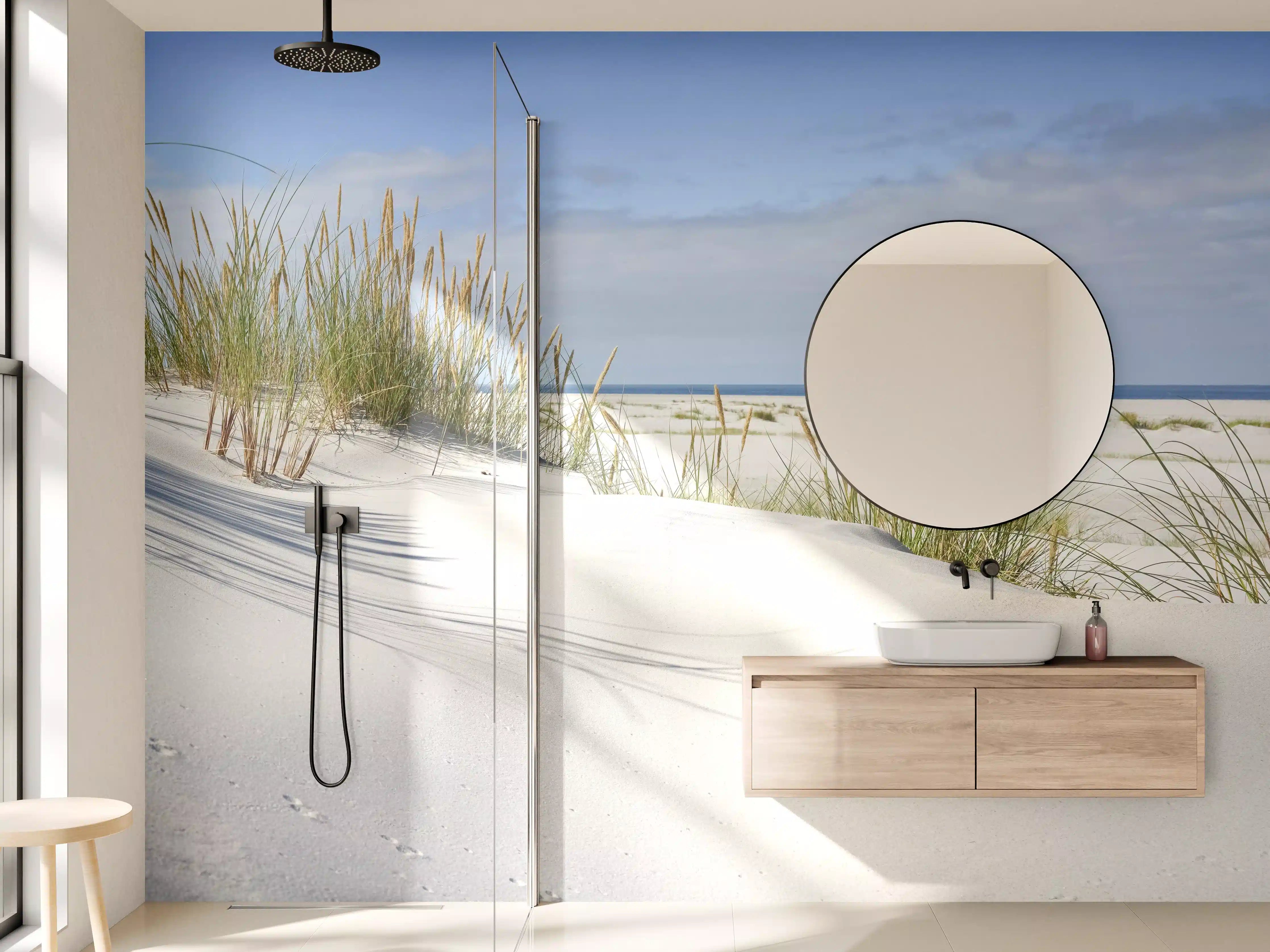 Wandverkleidung Bad - Idyllische Dünenlandschaft mit Meerblick
