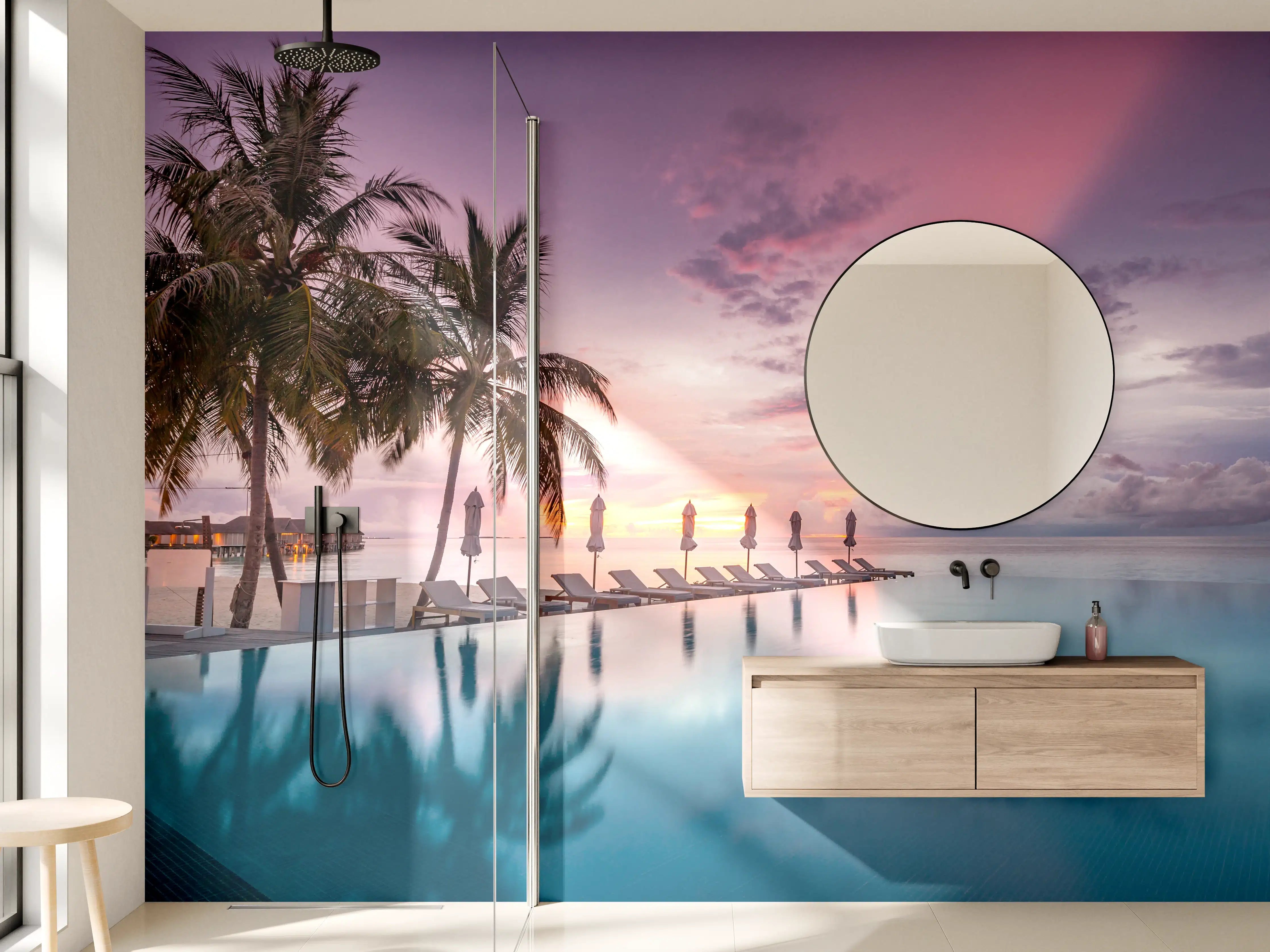 Wandverkleidung Bad - Idyllische bunte Strandszene - Karibik