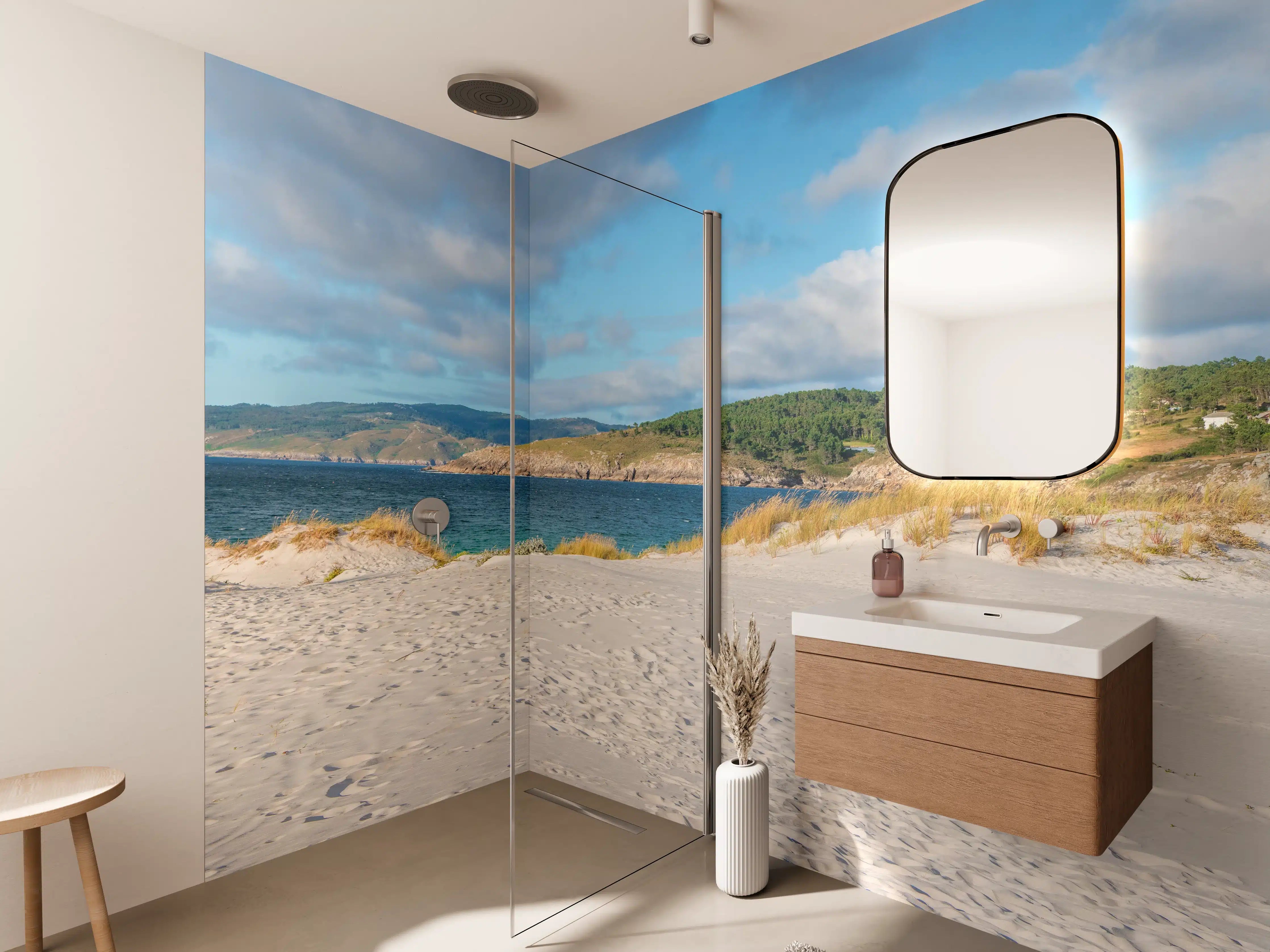 Wandverkleidung Bad - Idyllischer Strand mit sanften Sanddünen