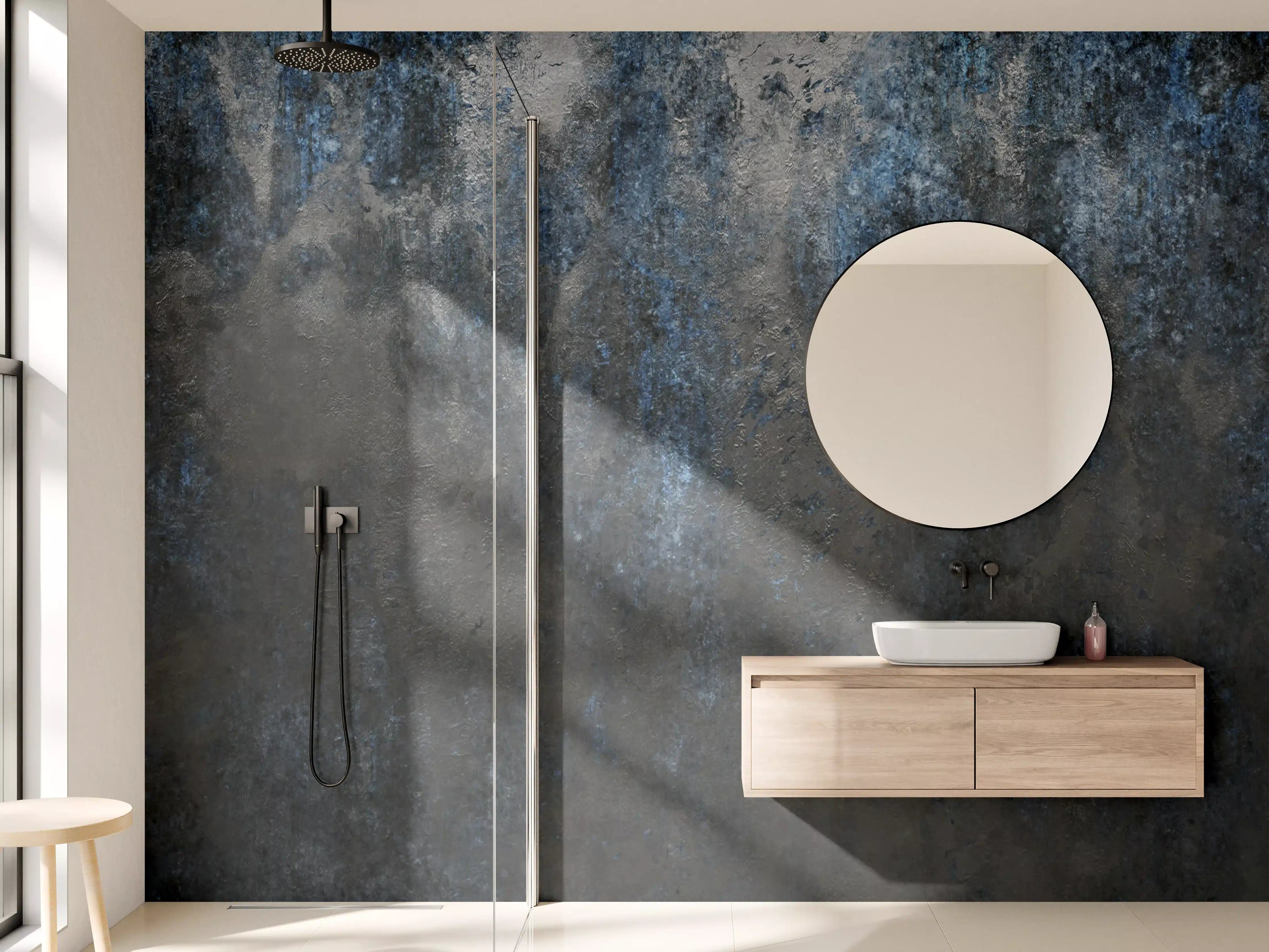 Wandverkleidung Bad - Industrielle Metalltextur in dunklen Tönen