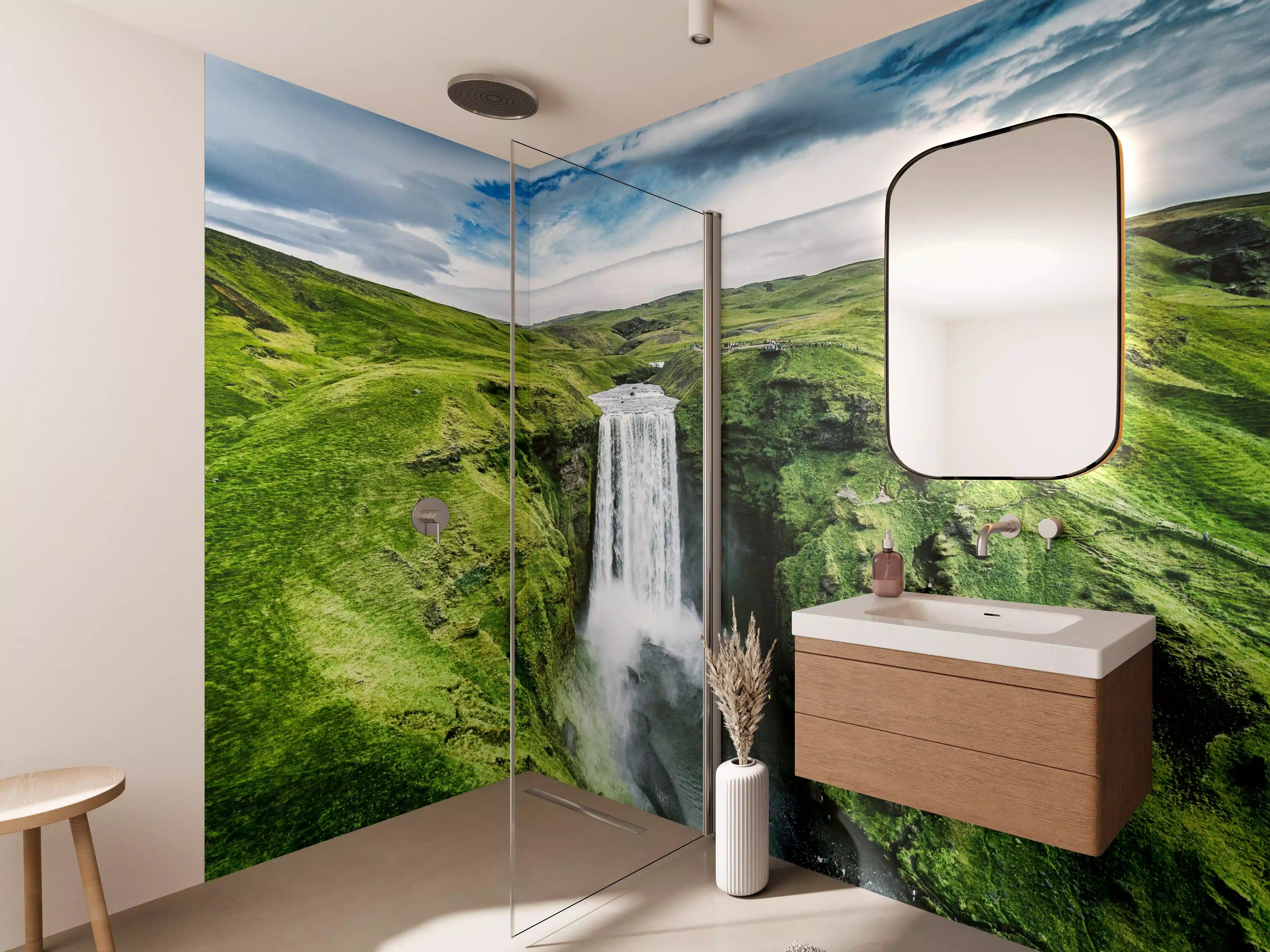 Wandverkleidung Bad - Isländischer Wasserfall Skogafoss