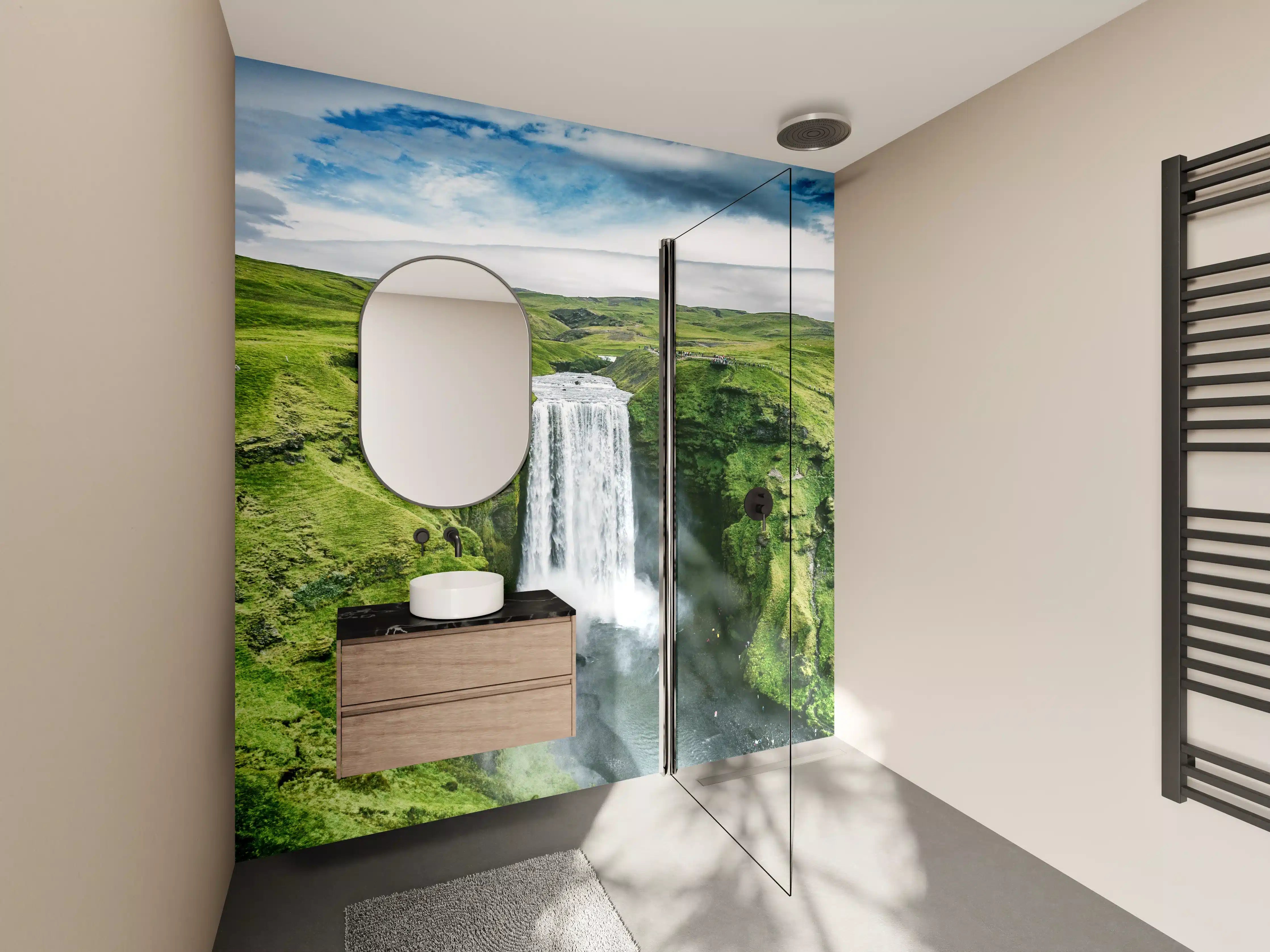 Wandverkleidung Bad - Isländischer Wasserfall Skogafoss