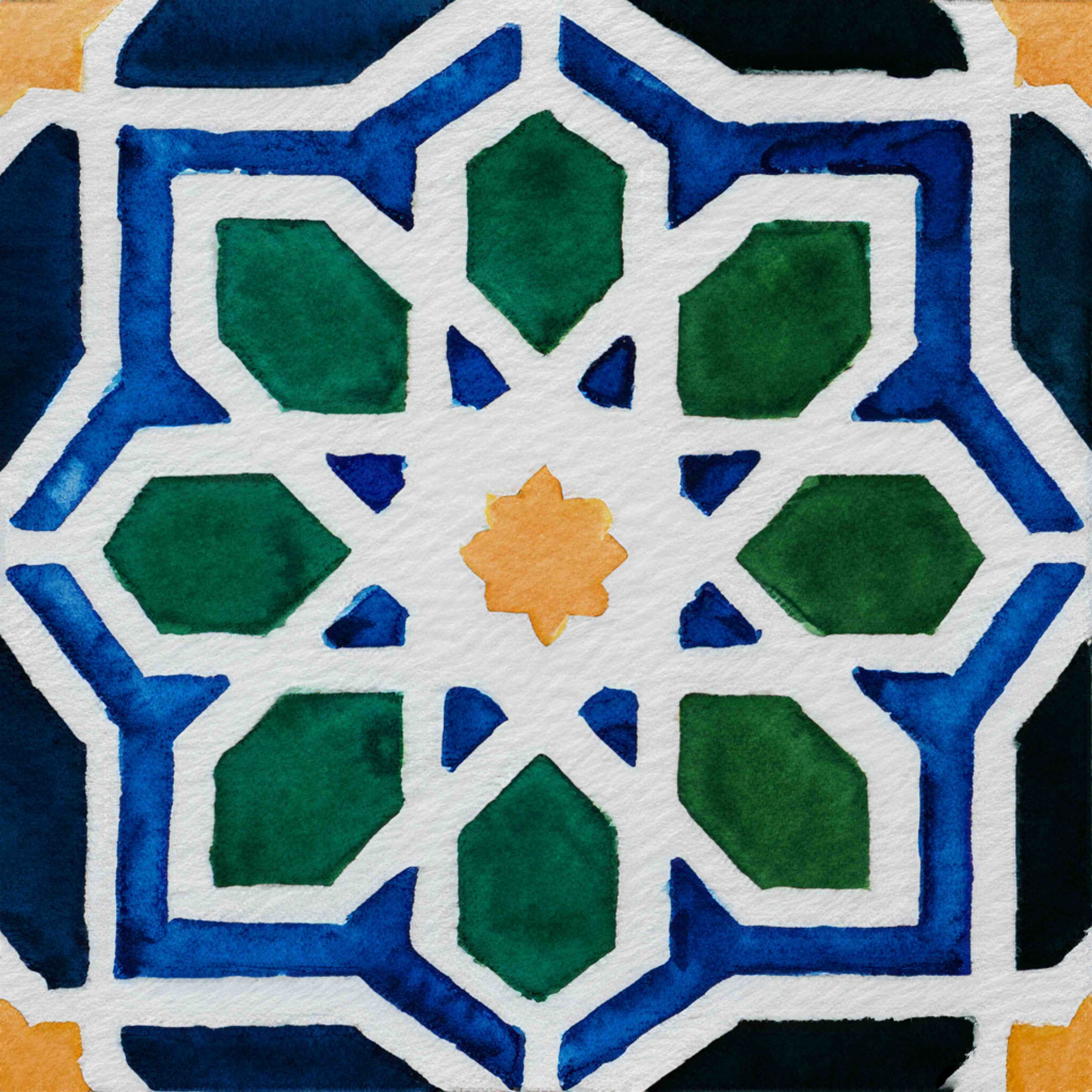 Wandverkleidung Bad-Islamischer Ornamentstil in Blau und Grün